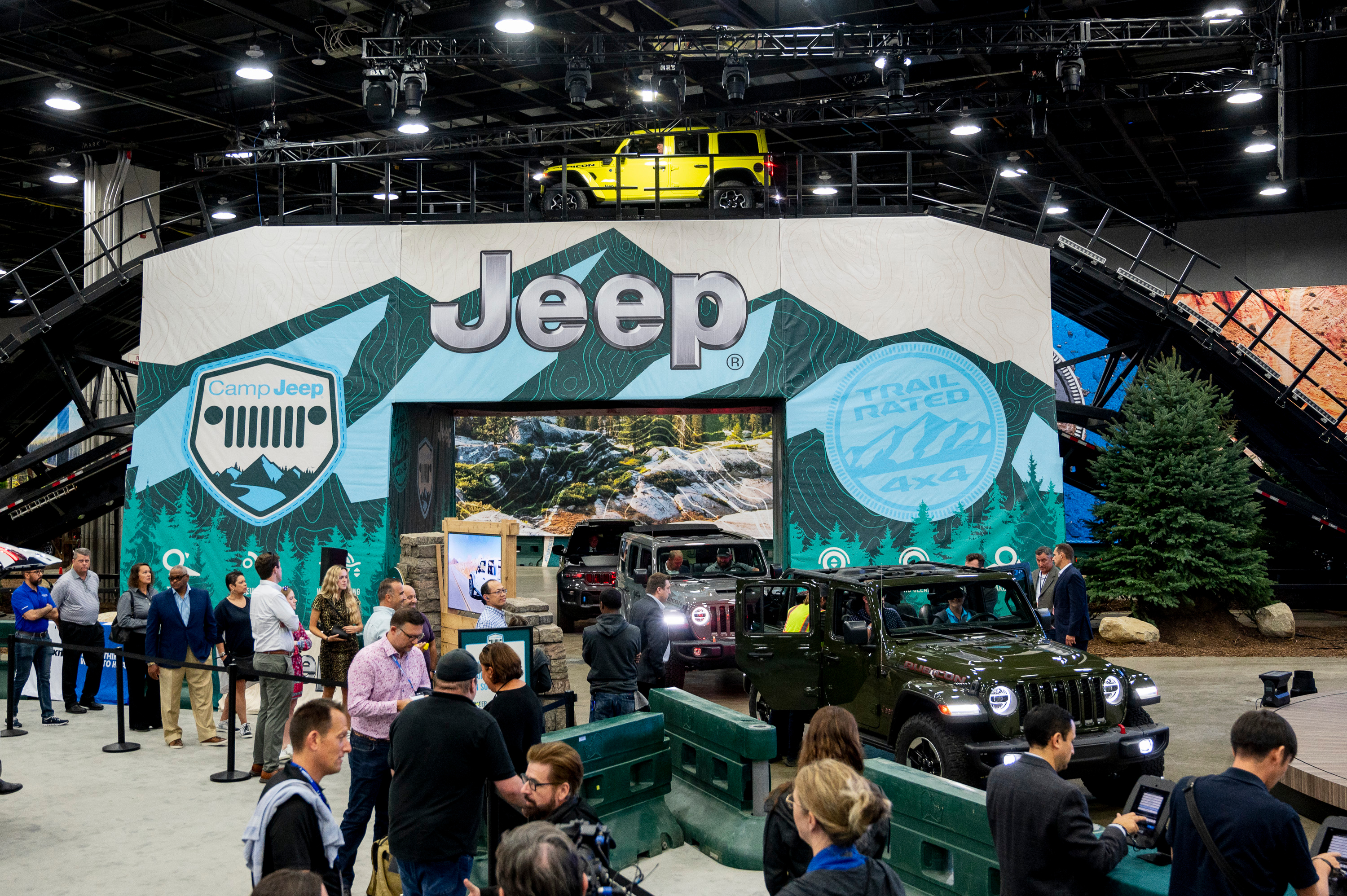 Jeep vehicles navigate the Camp Jeep display during the 2022 North American International Auto Show at Huntington Place in Detroit on Wednesday, Sept. 14 2022.