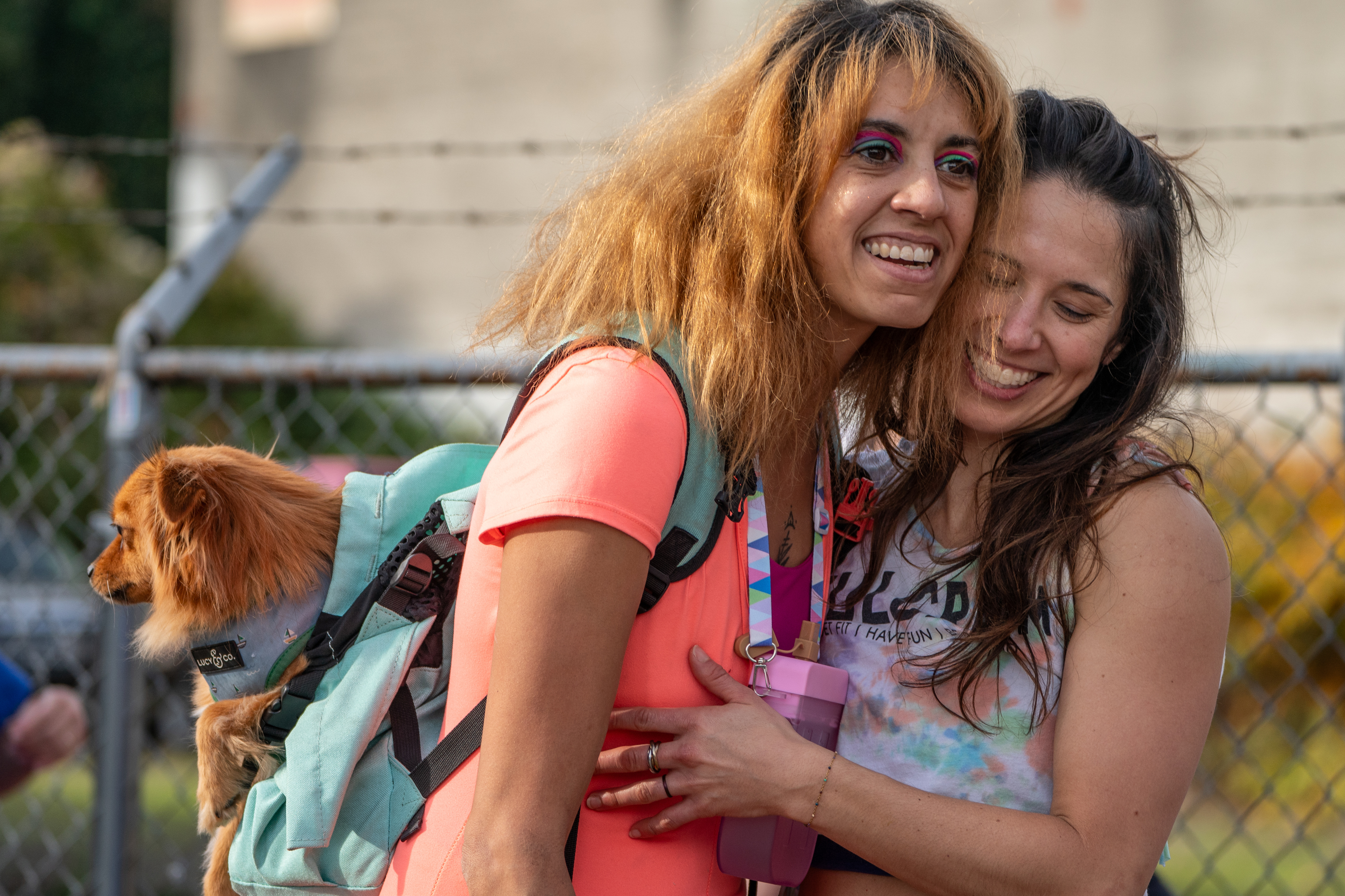 Participants in Fulcrum Fitness’s “Sweatin’ Out the Fascists” held an ’80s-aerobics peaceful protest outside the U.S. Immigration and Customs Enforcement (ICE) facility in South Portland on Sunday, Nov. 9, 2025, collecting donations for the Oregon Food Bank.