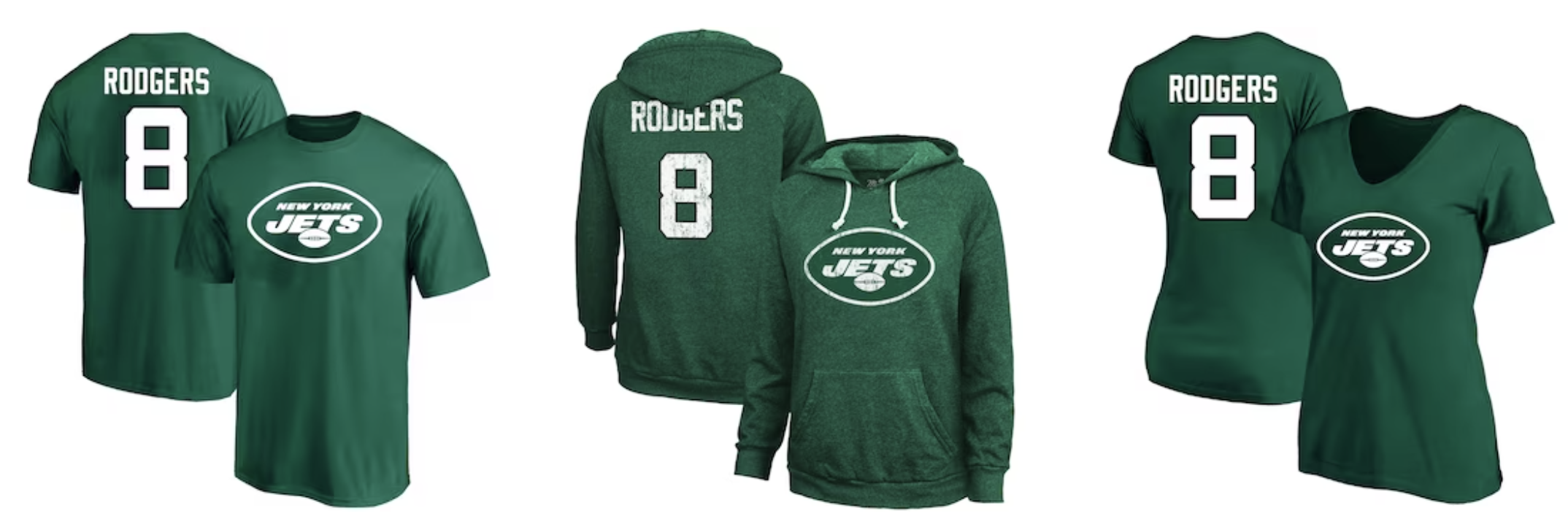 Women's Fanatics Branded Aaron Rodgers Green New York Jets Icon Name & Number V-Neck T-Shirt