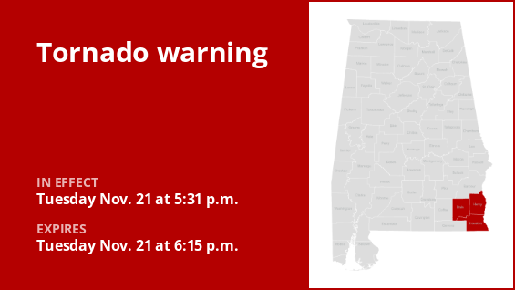 A tornado warning is in effect for southeast Alabama