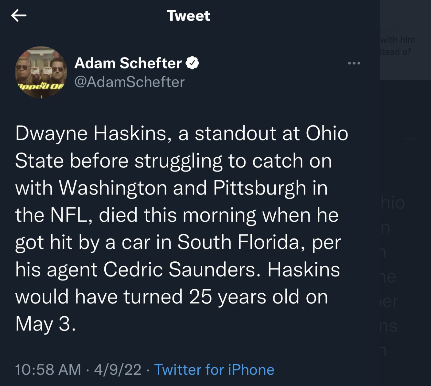 Adam Schefter Breaks Silence On Insensitive Tweet About Dwayne Haskins'  Tragic Death - Daily Snark