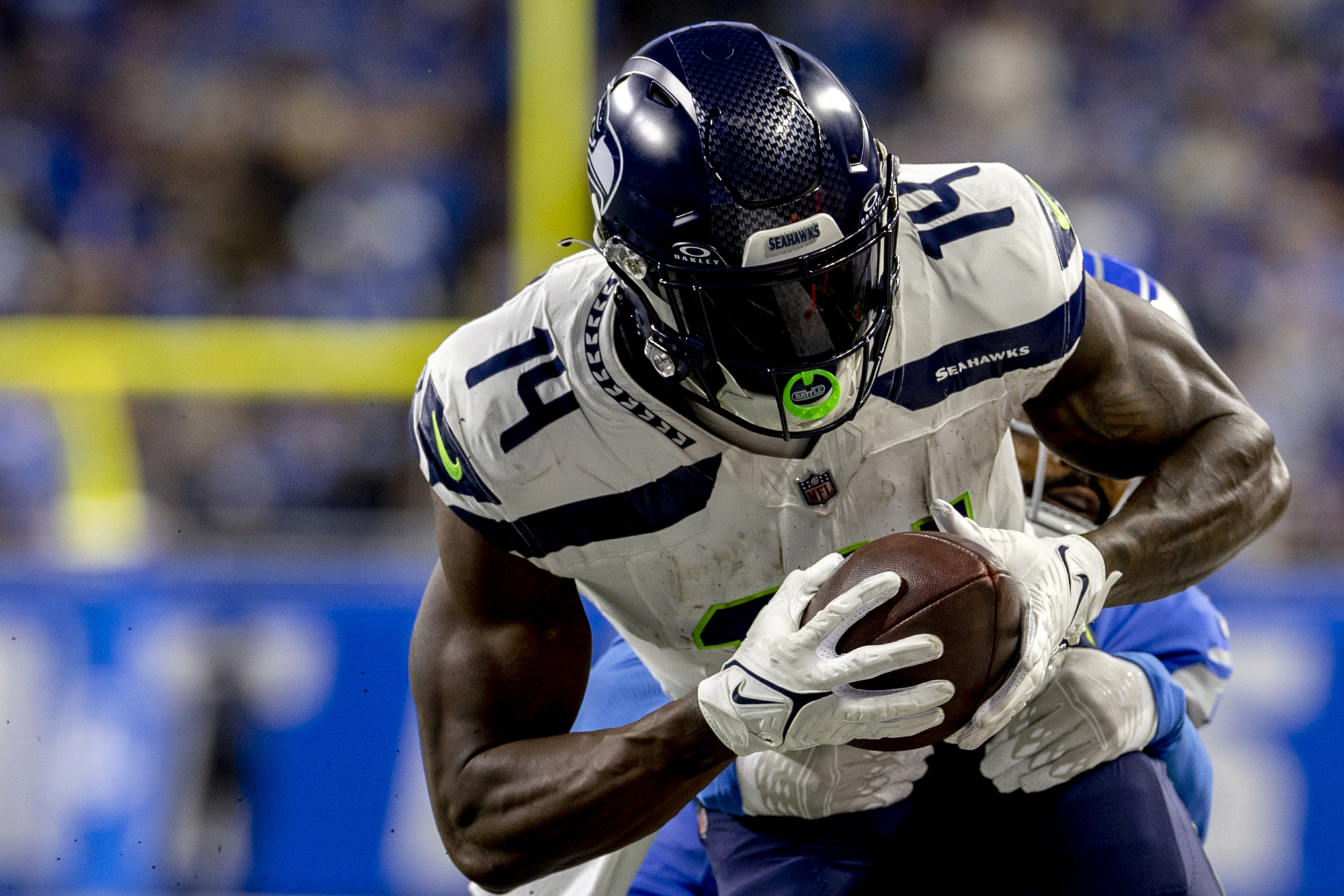 Detroit Lions wide receiver Amon-Ra St. Brown (14) is introduced before an  NFL football game against the Seattle Seahawks Sunday, Sept. 17, 2023, in  Detroit. (AP Photo/Duane Burleson Stock Photo - Alamy