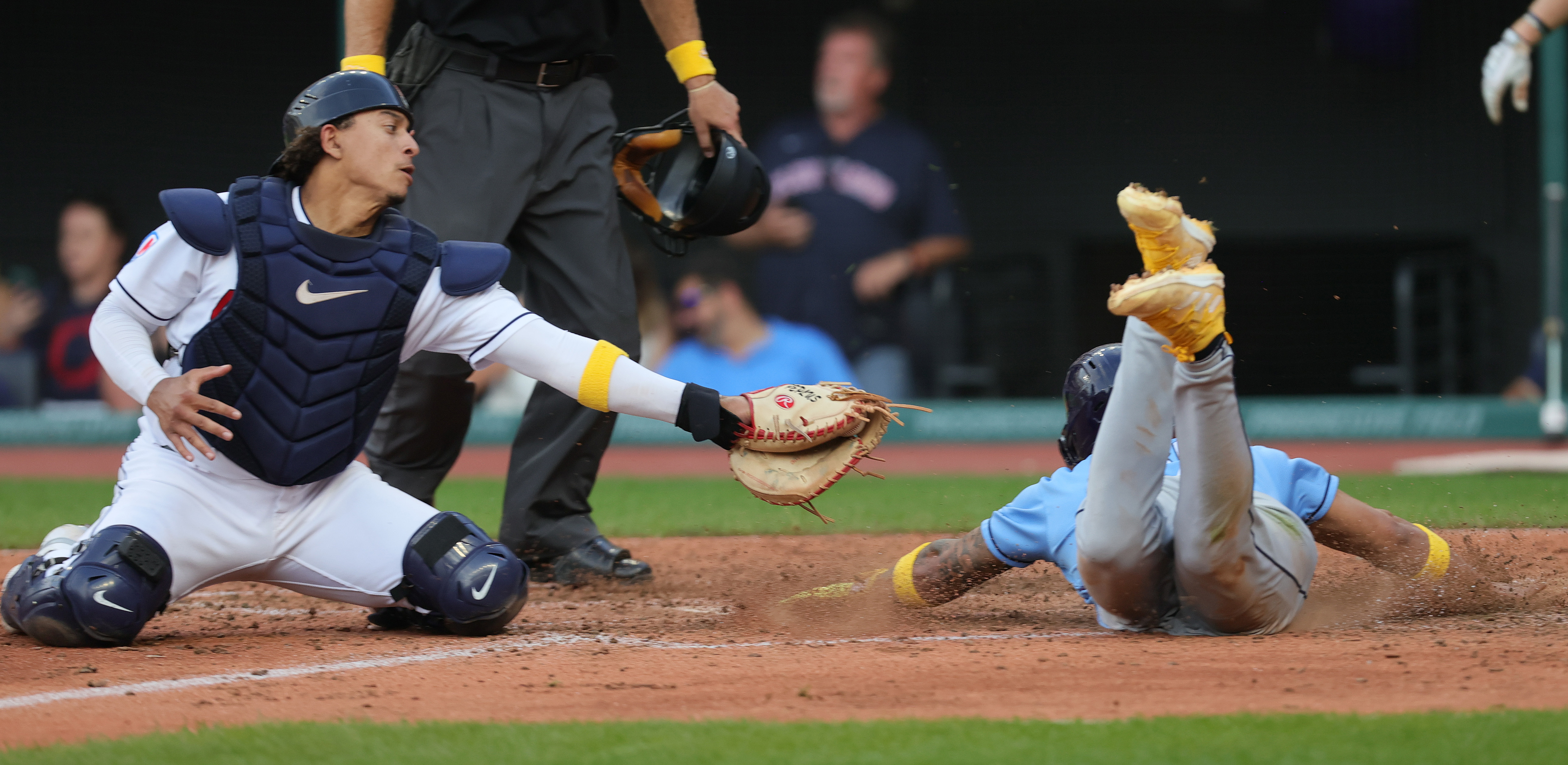 Jose Siri of the Houston Astros makes a catch on a fly ball by Myles