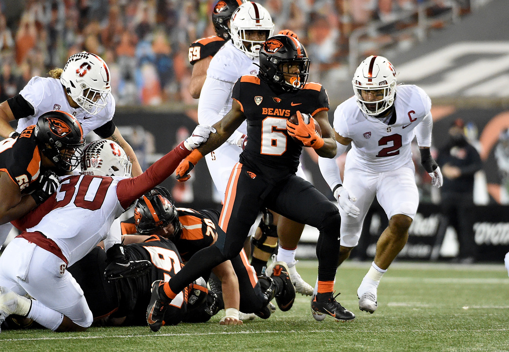 Oregon State running back Jermar Jefferson, currently in COVID-19 protocol,  could play against Stanford 