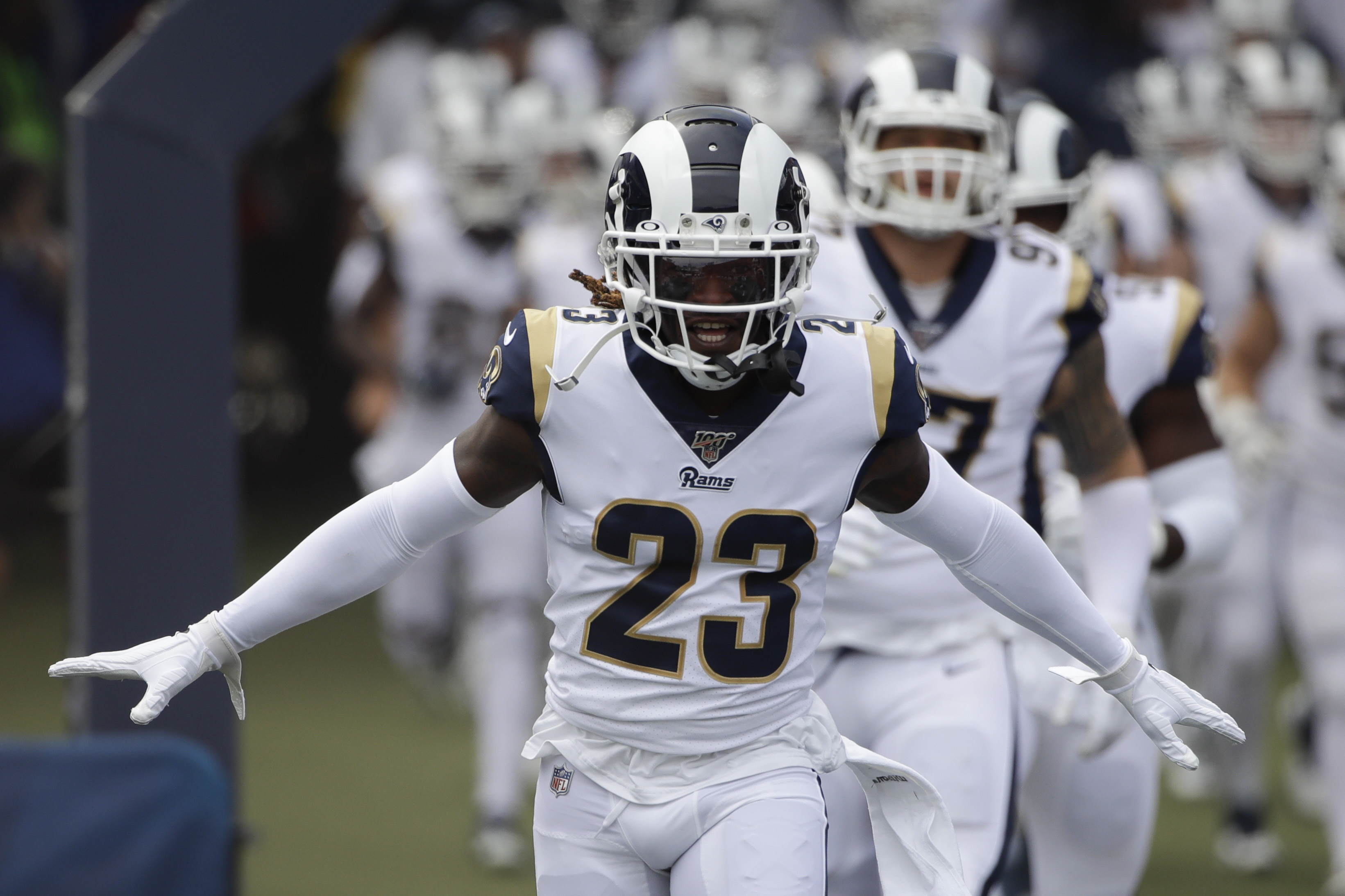 Los Angeles Rams defensive back Nickell Robey-Coleman celebrates