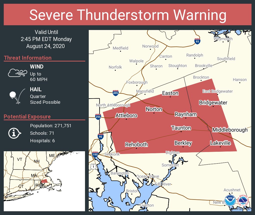 Severe thunderstorm warning issued in Attleboro, Bridgewater and