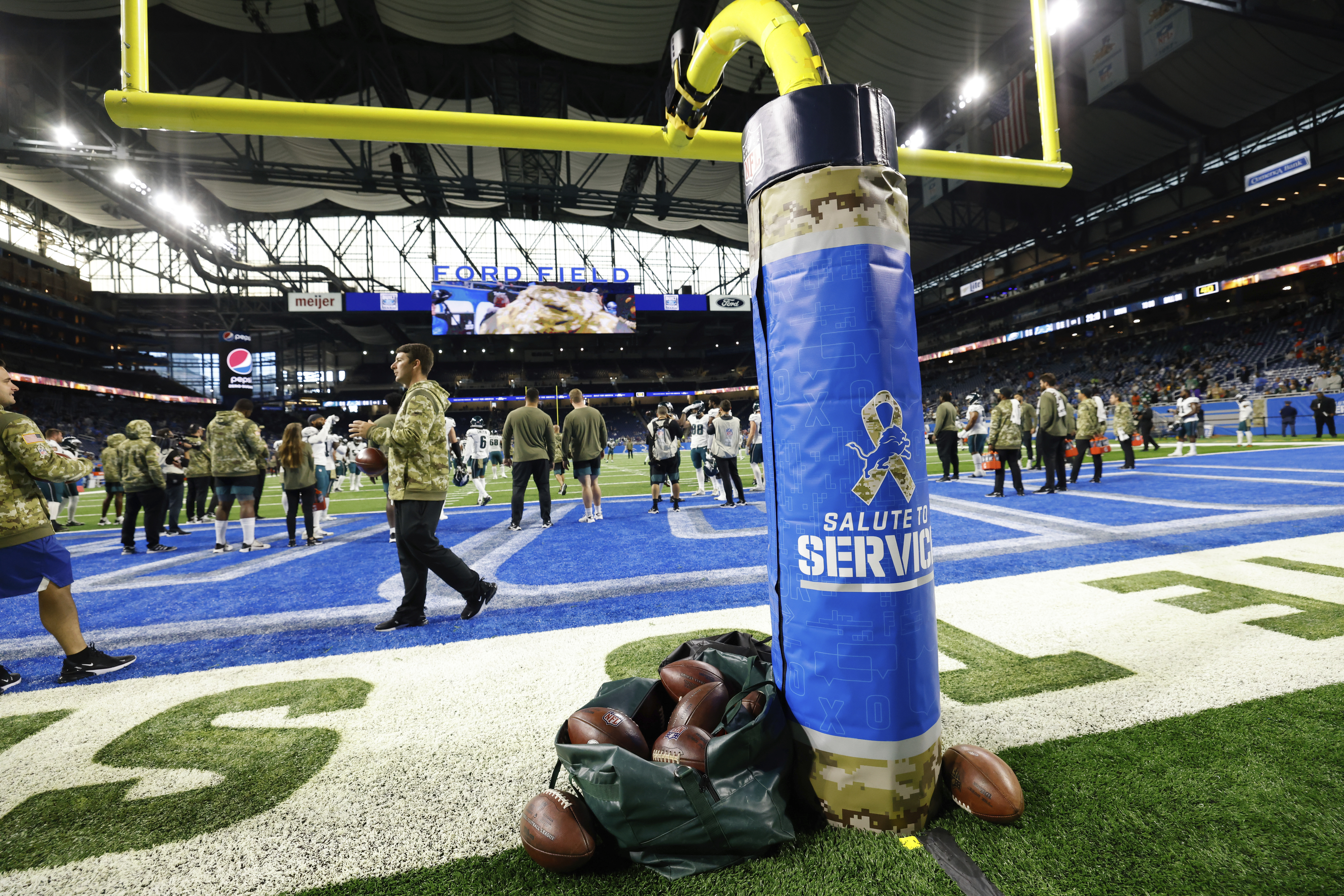 Detroit Lions fans dressed as the Teletubbies are seen in the stands during  pregame of an NFL football game against the Philadelphia Eagles, Sunday,  Oct. 31, 2021, in Detroit. (AP Photo/Paul Sancya