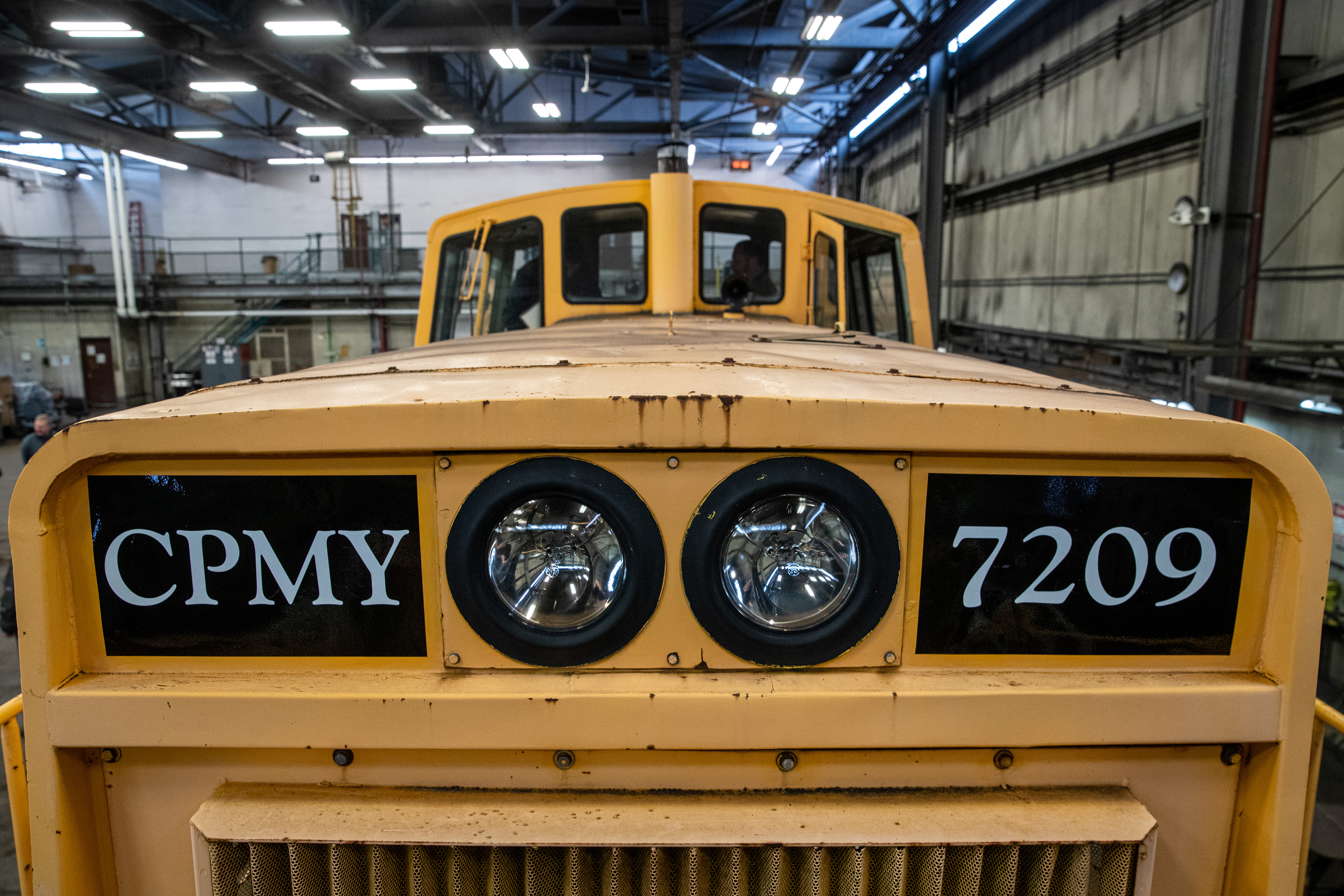 A 1979 GE diesel train locomotive at the Consumers Energy J.H. Campbell plant in Port Sheldon Township on Monday, Feb. 13, 2023. Consumers Energy is donating the locomotive to the Coopersville and Marne Railway. (Cory Morse | MLive.com)
