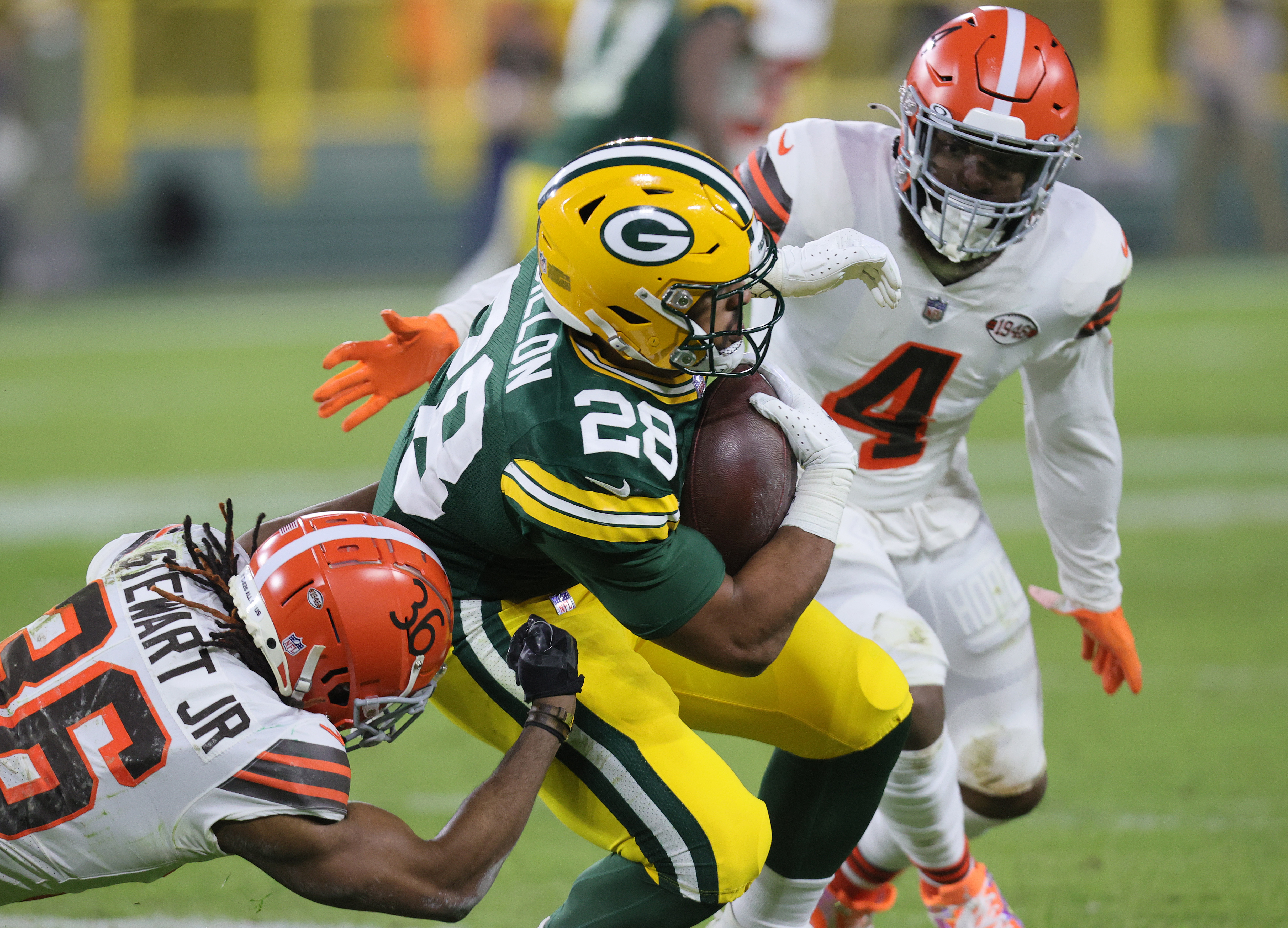 Cleveland Browns cornerback M.J. Stewart Jr. (36) lines up for a