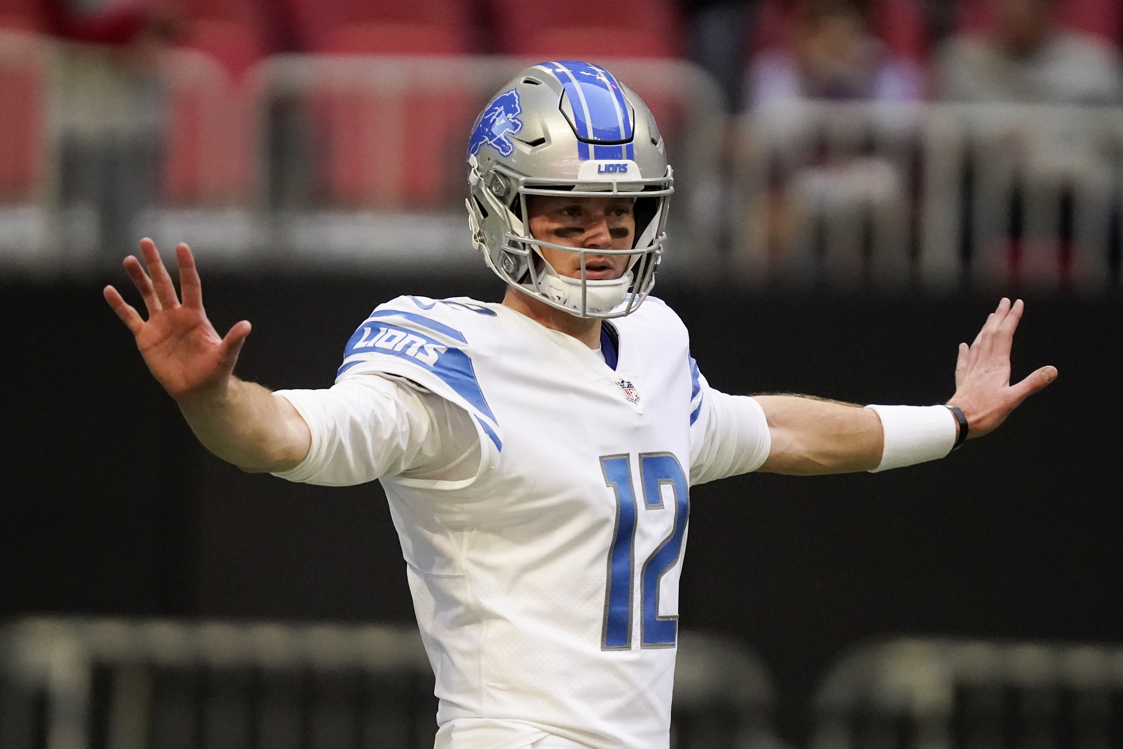 Detroit Lions quarterback Tim Boyle warms-up before an NFL