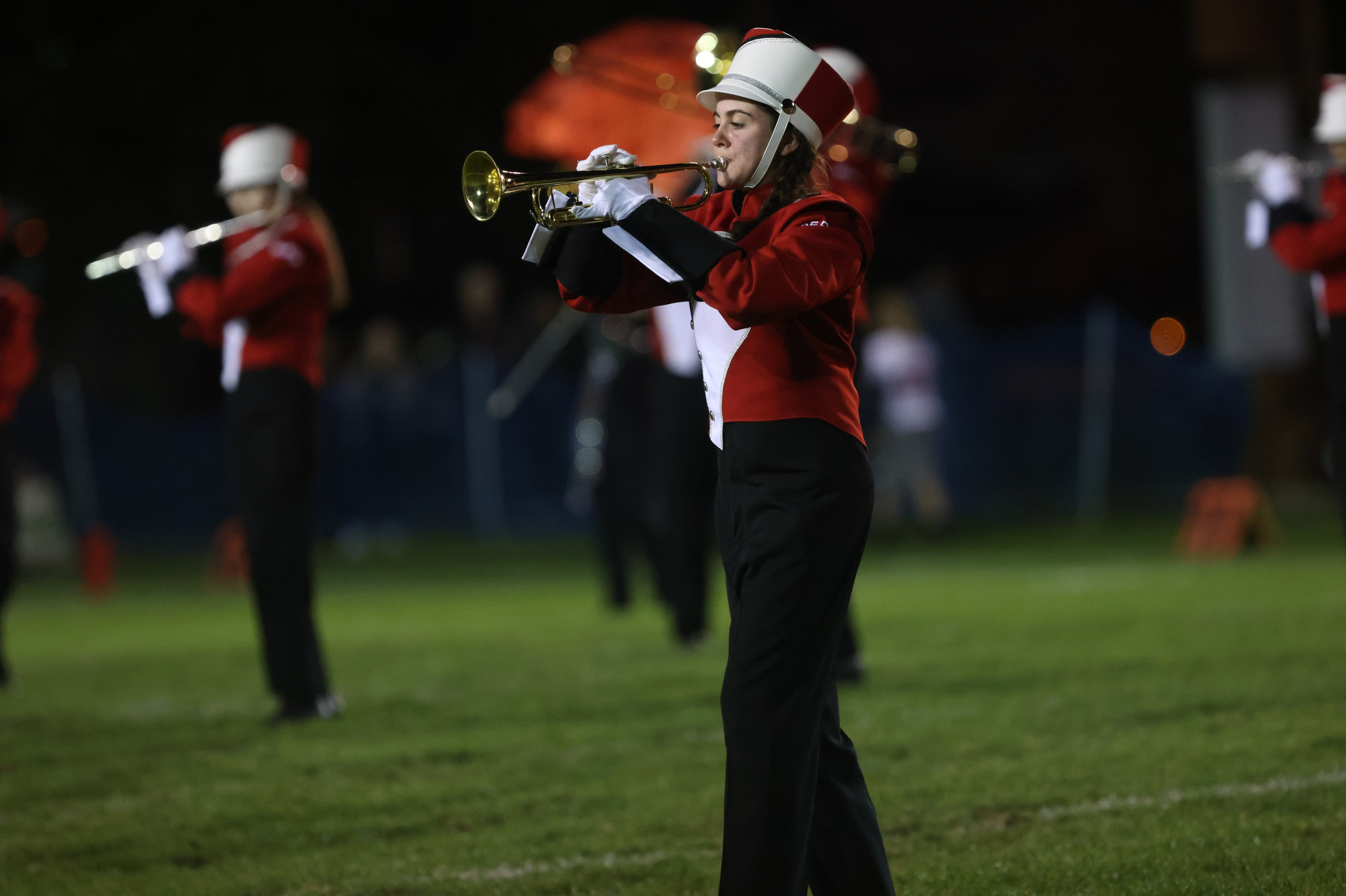Perry Marching Band performs at halftime of the game at Kirtland
