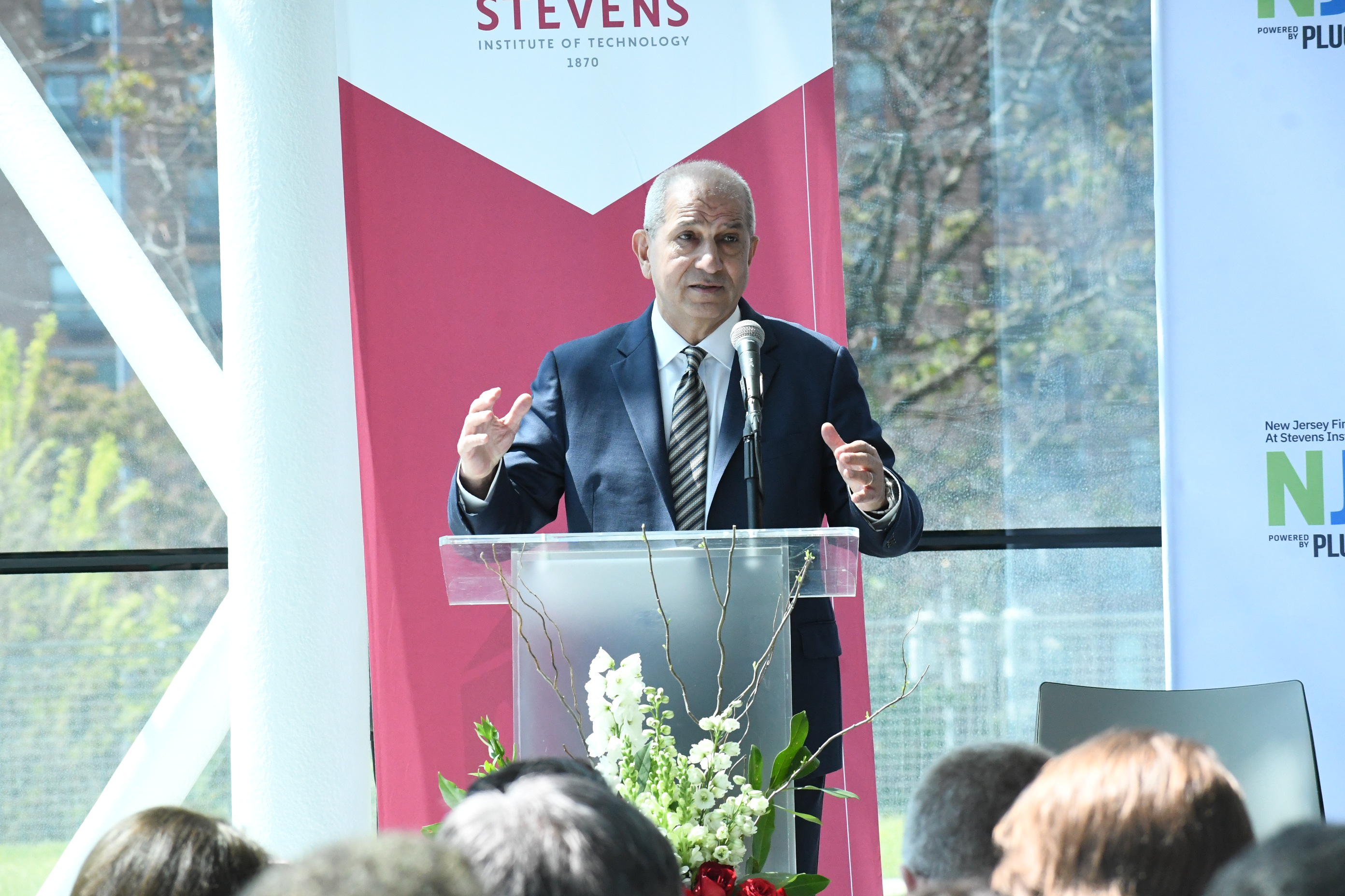 Gov. Phil Murphy, New Jersey Economic Development Authority Executive Director Tim Sullivan and other officials announce the launch of the New Jersey Fintech Accelerator at Stevens Institute of Technology (NJ FAST), which will serve as a hub for financial technology and insurance technology startups. Stevens President Nariman Farvardin is seen speaking at the event.