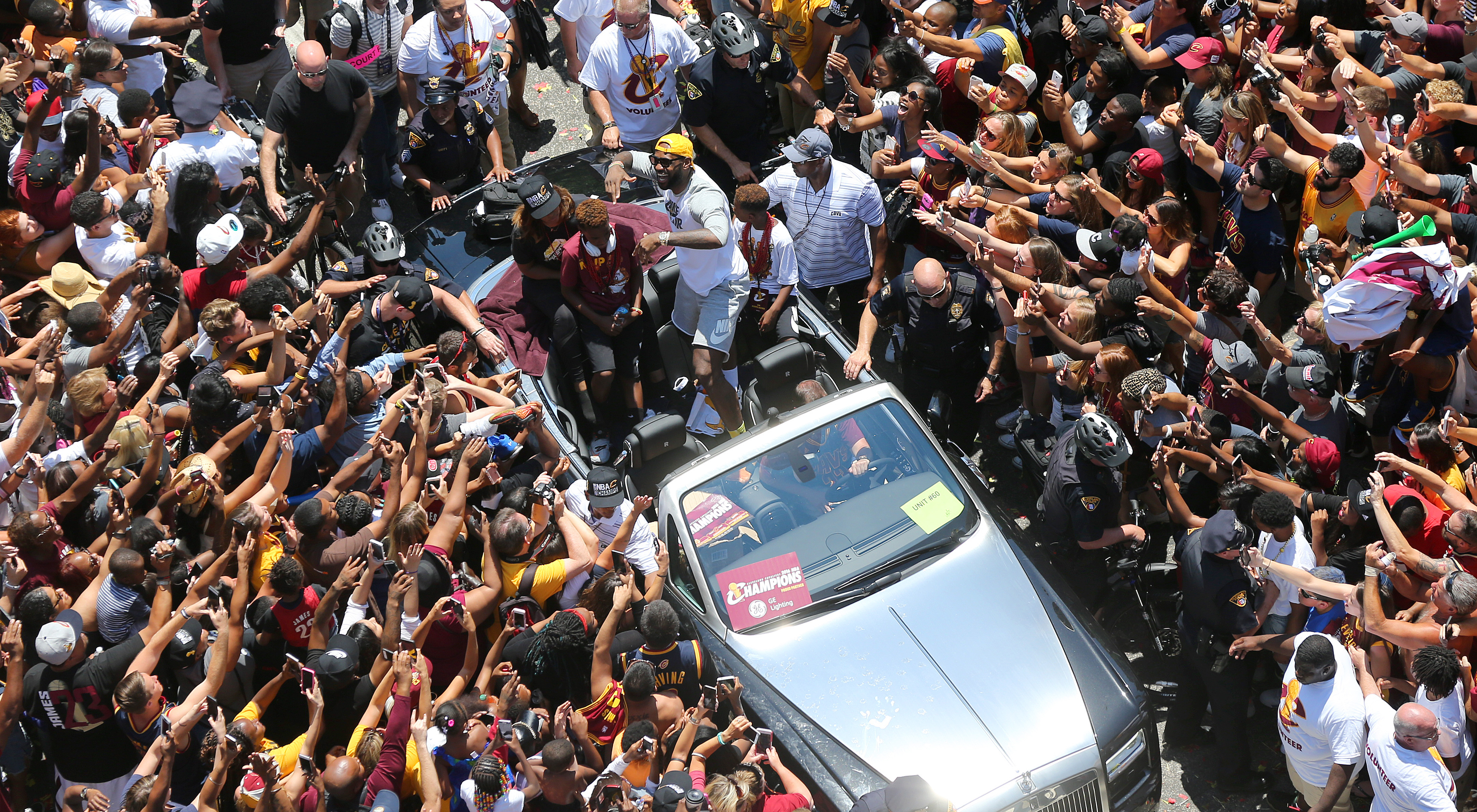Cleveland Cavaliers forward LeBron James dances along with fans during a parade in downtown Cleveland to celebrate and honor the 2016 NBA Champion Cleveland Cavaliers.    Joshua Gunter, cleveland.com June 22, 2016. Cleveland. 