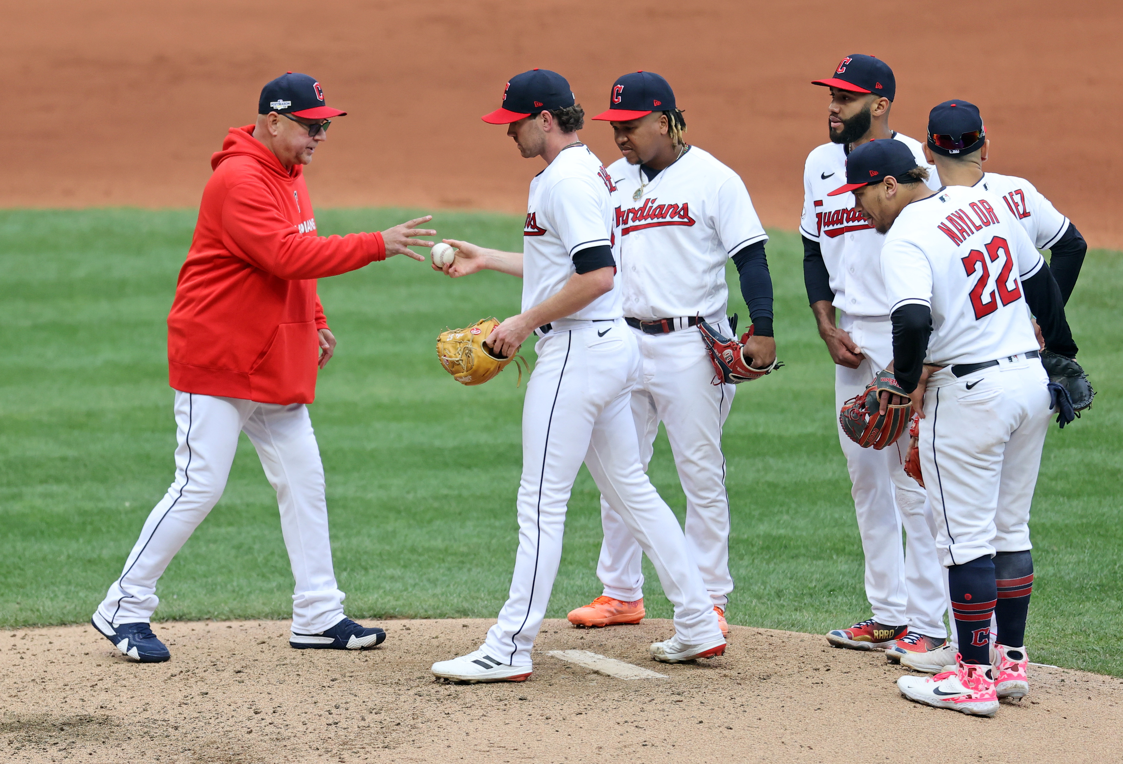 Cleveland Guardians fans cheer before a wild card baseball playoff