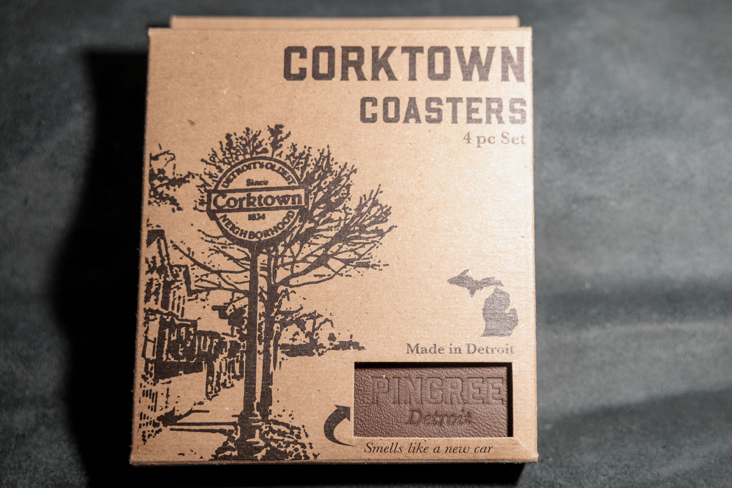 Corktown Coasters - made from upcycled automotive leather scraps - at Pingree Detroit, 15707 Livernois in Detroit on Monday, Oct. 6 2025.