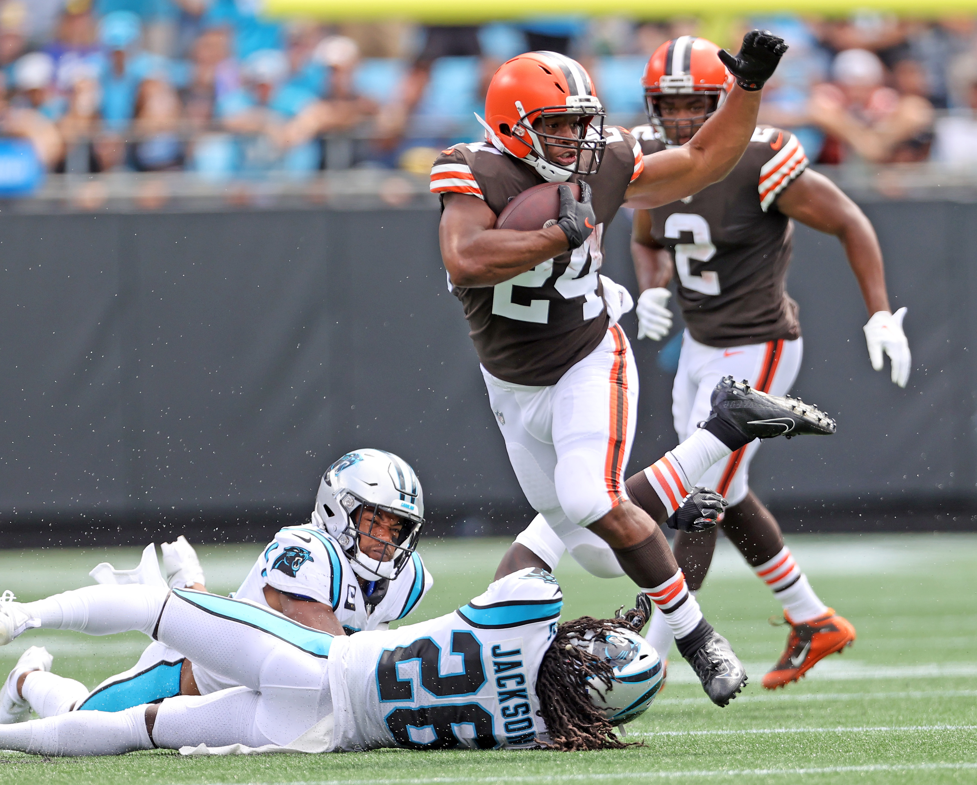 Carolina Panthers cornerback Donte Jackson (26) warms up before an