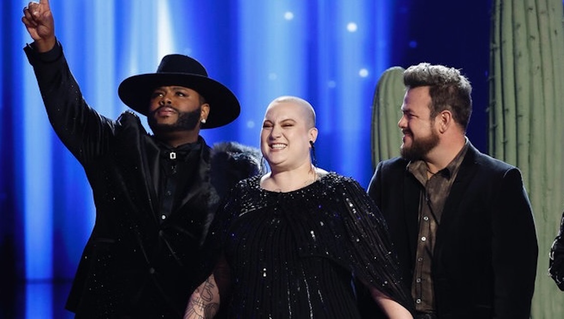 Alabama's Asher HaVon, left, made the top nine on Season 25 of "The Voice," singing "I'll Make Love to You." One of his teammates, Josh Sanders, right, also made the cut. L. Rodgers, center, was eliminated. All of them have been coached by Reba McEntire.