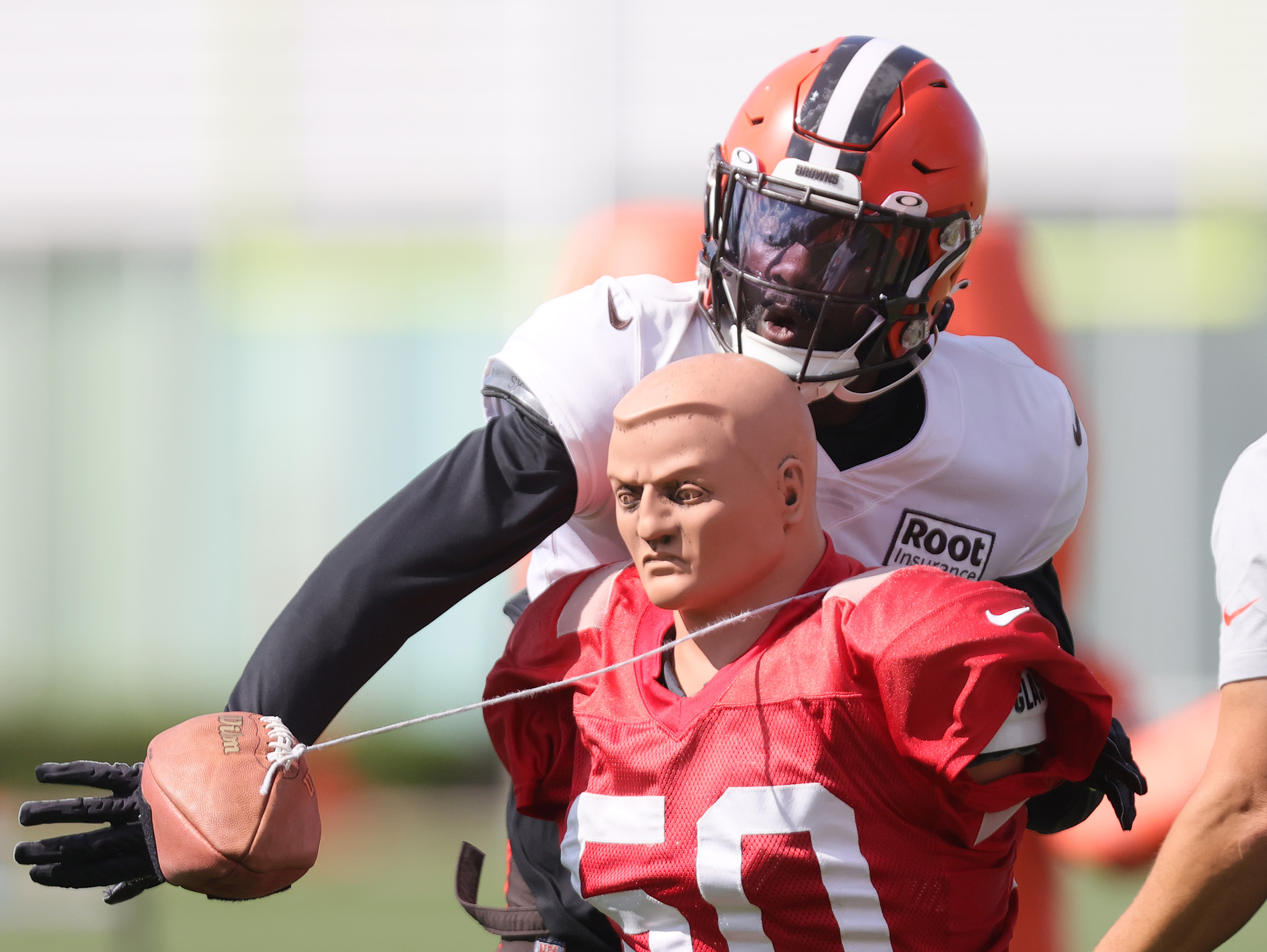 Cleveland Browns linebacker Jeremiah Owusu-Koramoah runs through a drill  during an NFL football practice at the team's training facility Wednesday,  June 2, 2021, in Berea, Ohio. (AP Photo/Ron Schwane Stock Photo 