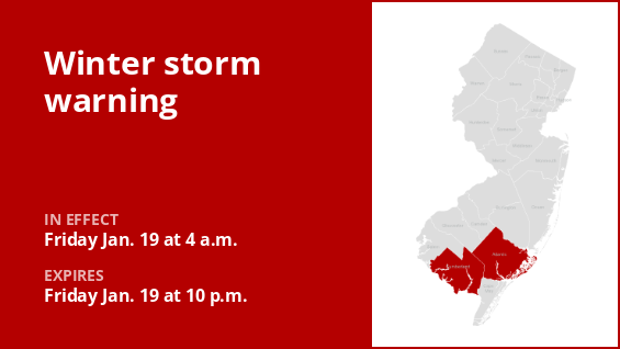 Winter Storm Warning for Cumberland and Atlantic Counties through Friday night – up to 6 inches of snow