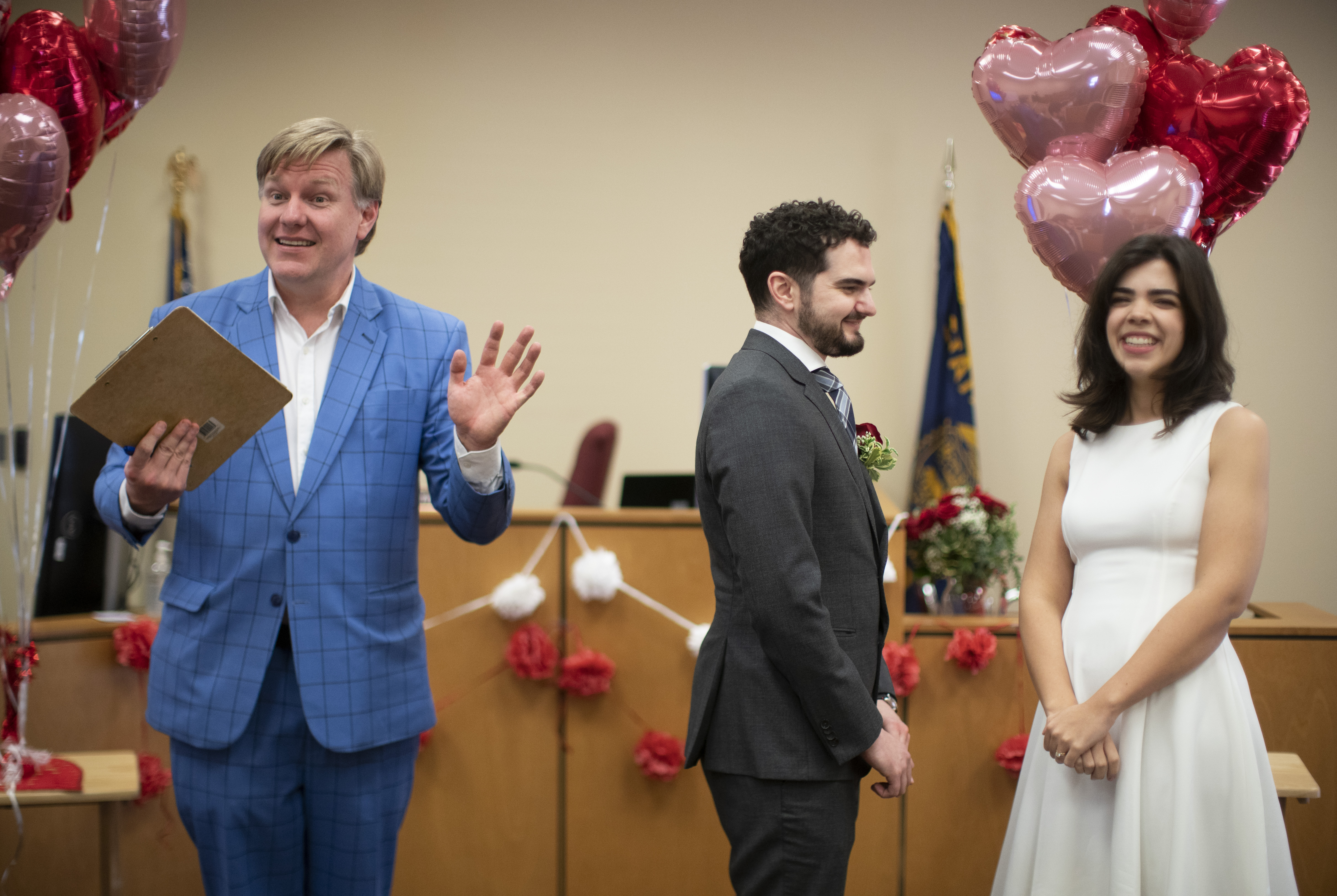 Justice of the Peace Justin Kidd officiated weddings throughout the day at the Marion County Justice Court in Salem, February 14, 2023. Beth Nakamura/The Oregonian