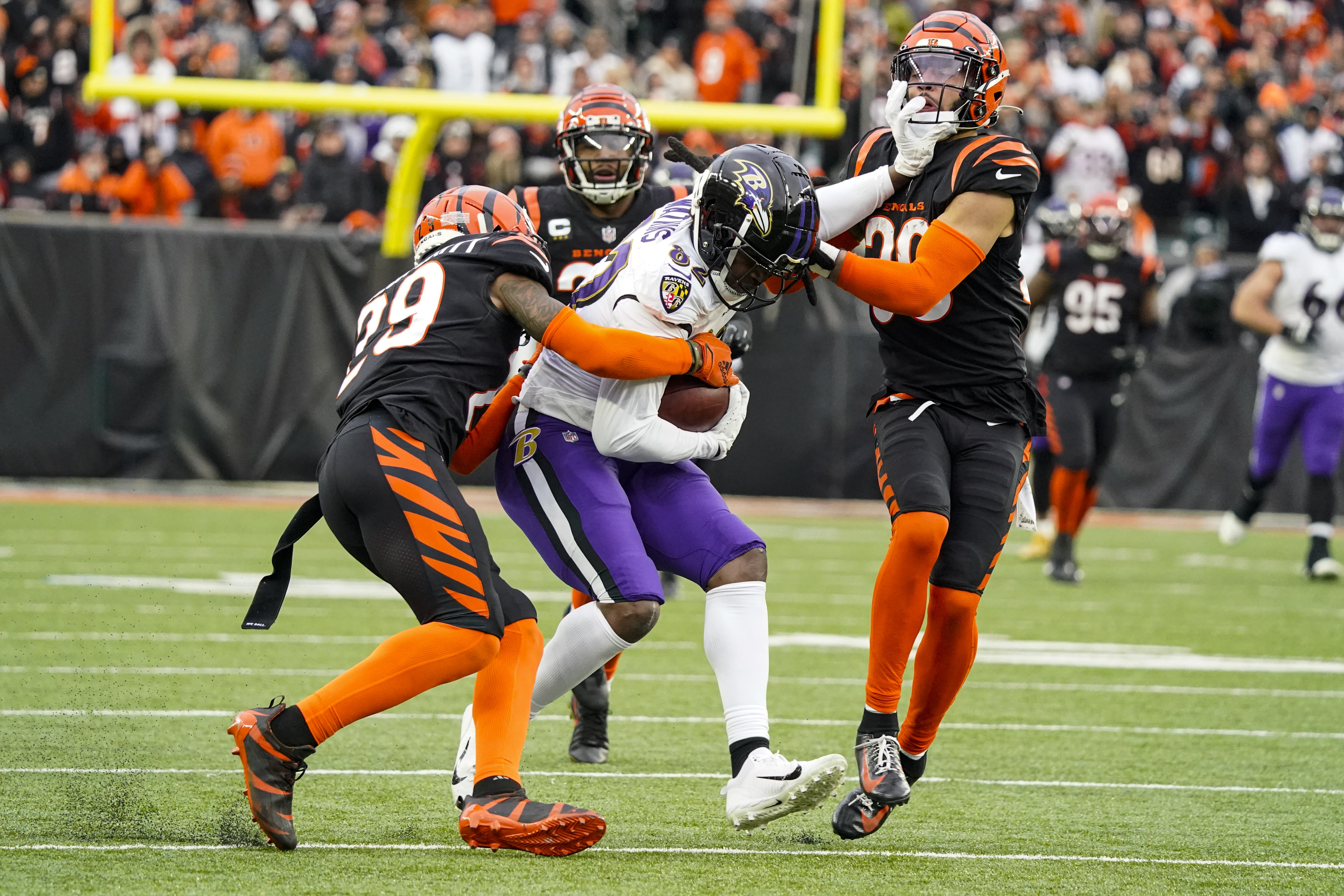 Cincinnati Bengals guard Alex Cappa (65) lines up for the play during an NFL  football game against the Baltimore Ravens on Sunday, Sept. 17, 2023, in  Cincinnati. (AP Photo/Emilee Chinn Stock Photo - Alamy