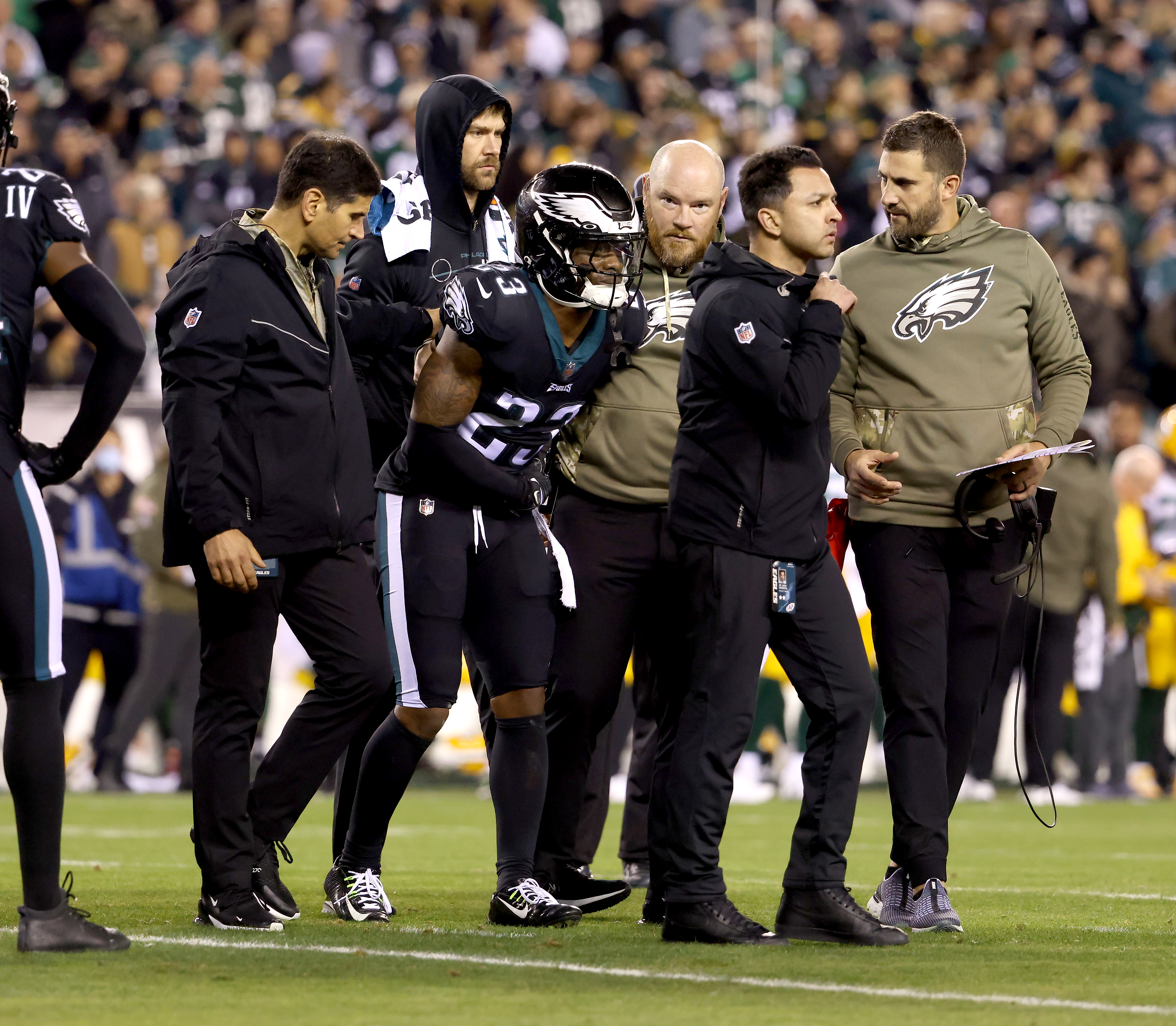 Philadelphia Eagles defensive end Brandon Graham (55) reacts during the NFL  football game against the Green Bay Packers, Sunday, Nov. 27, 2022, in  Philadelphia. (AP Photo/Chris Szagola Stock Photo - Alamy