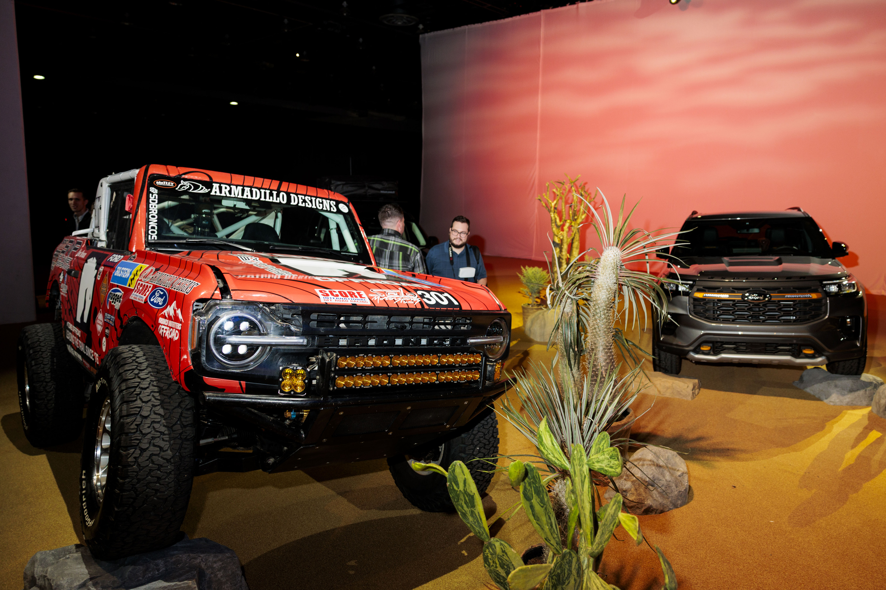 A Ford Bronco restored by 301 Racing that placed first in its class at the Baja 1,000 race is displayed during a Ford Motor Company event ahead of the Detroit Auto Show at Huntinton Place in Detroit on Tuesday, Jan. 13 2026.