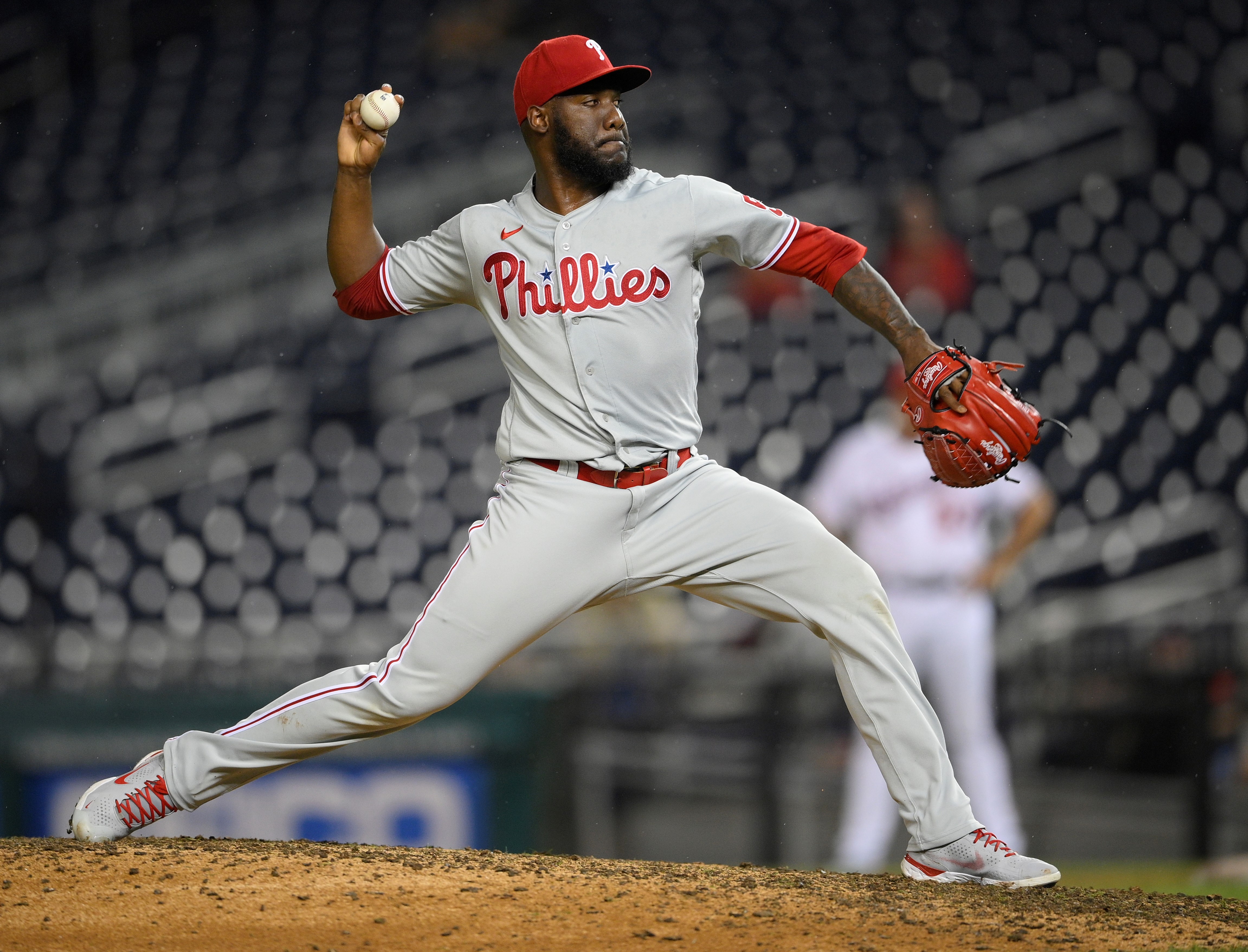 Cleveland Guardians relief pitcher Enyel De Los Santos (62) pitches in the  eighth inning against the Cleveland Guardians in a baseball game, Monday,  May 1, 2023, in New York. The Guardian's defeated