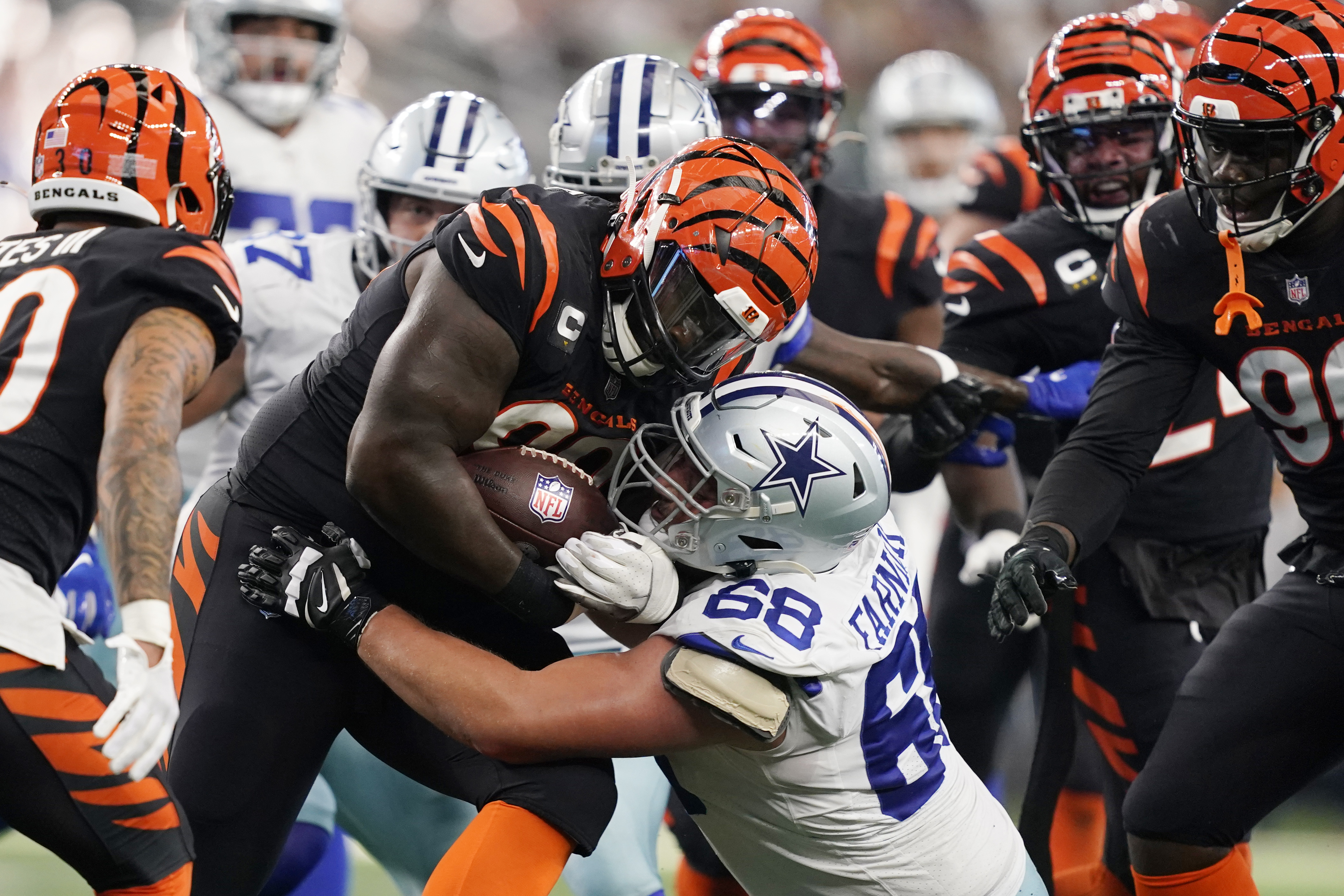 Dallas Cowboys defensive end Dante Fowler Jr. (56) is seen during an NFL  football game against the Cincinnati Bengals, Sunday, Sept. 18, 2022, in  Arlington, Texas. Dallas won 20-17. (AP Photo/Brandon Wade