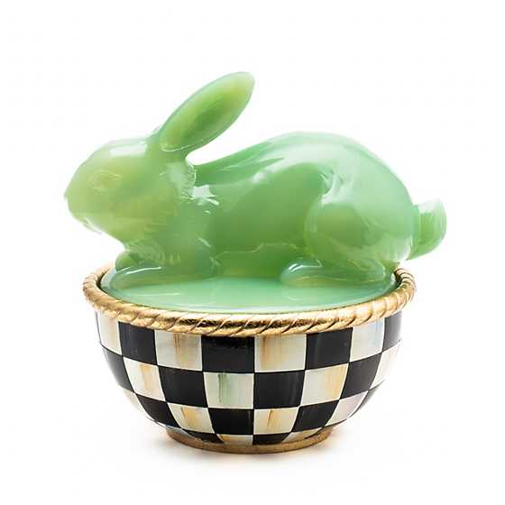 1-Blue & White Easter Finial Gold Bunny factory Rabbit Topper Courtly Check Harlequin