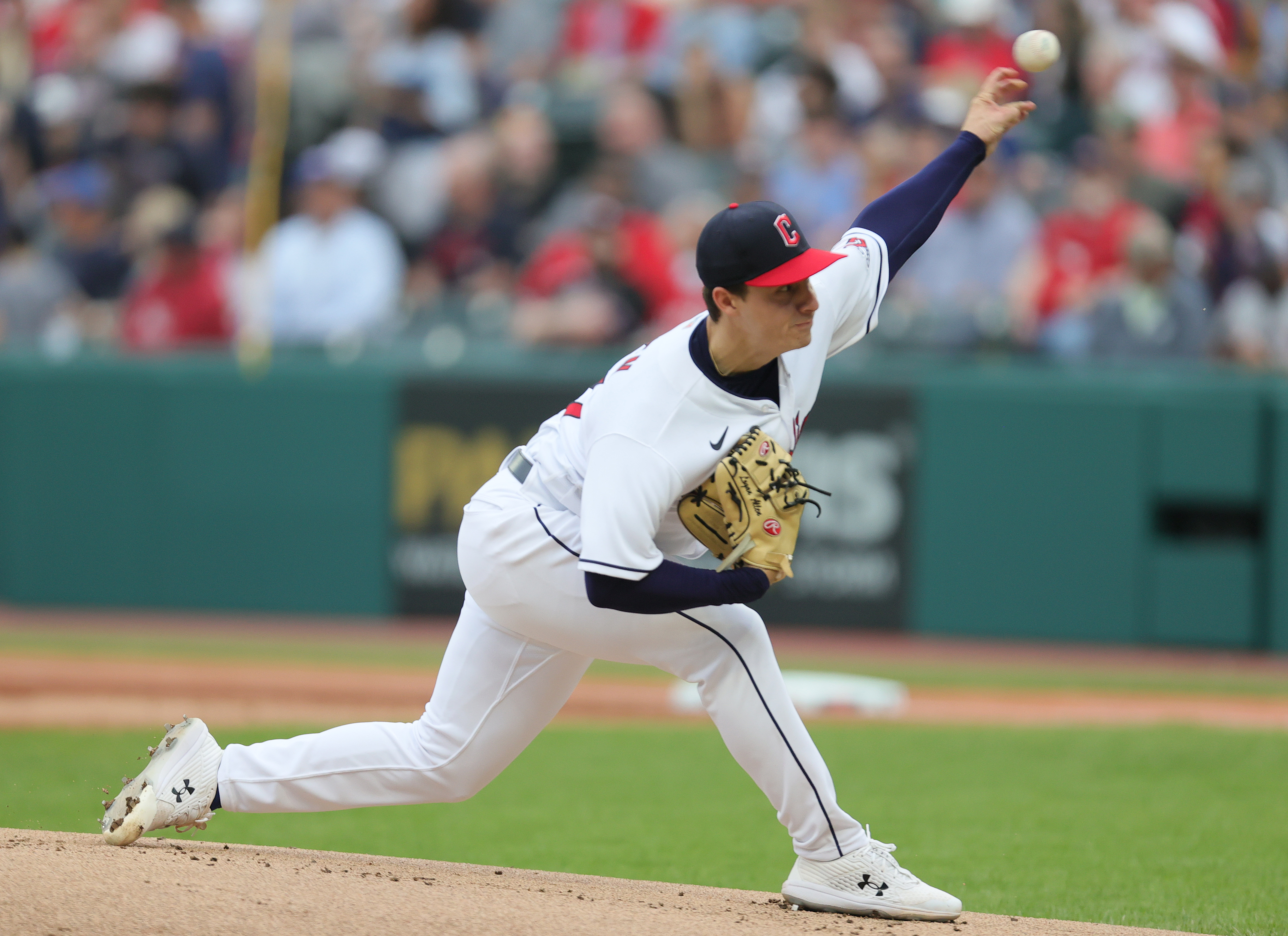 Cleveland, United States. 13th May, 2023. CLEVELAND, OH - Cleveland  Guardians left fielder Steven Kwan (38) bats during a Major League Baseball  game against the Los Angeles Angels on May 13, 2023