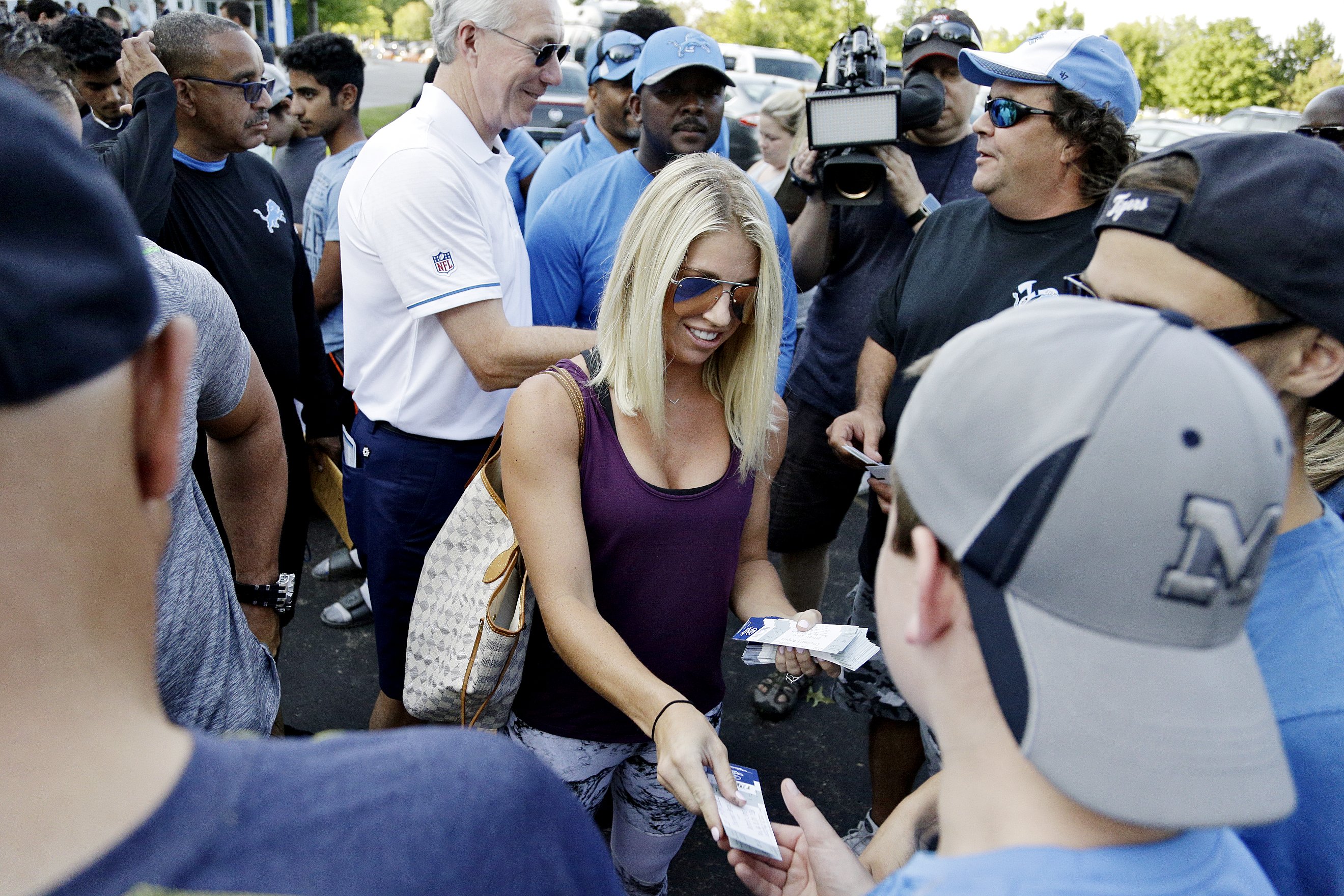 Kelly Stafford steps out in power suit after being told she needs