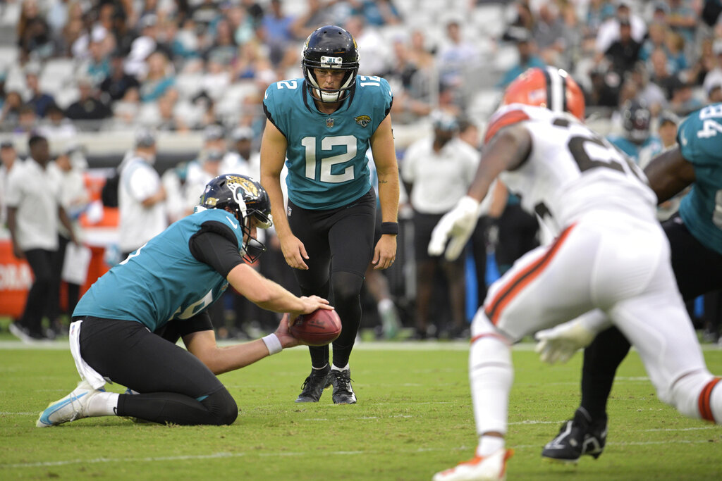 Cleveland Browns wide receiver Travell Harris (83) walks off the field at  the end of an NFL preseason football game against the Jacksonville Jaguars,  Friday, Aug. 12, 2022, in Jacksonville, Fla. The