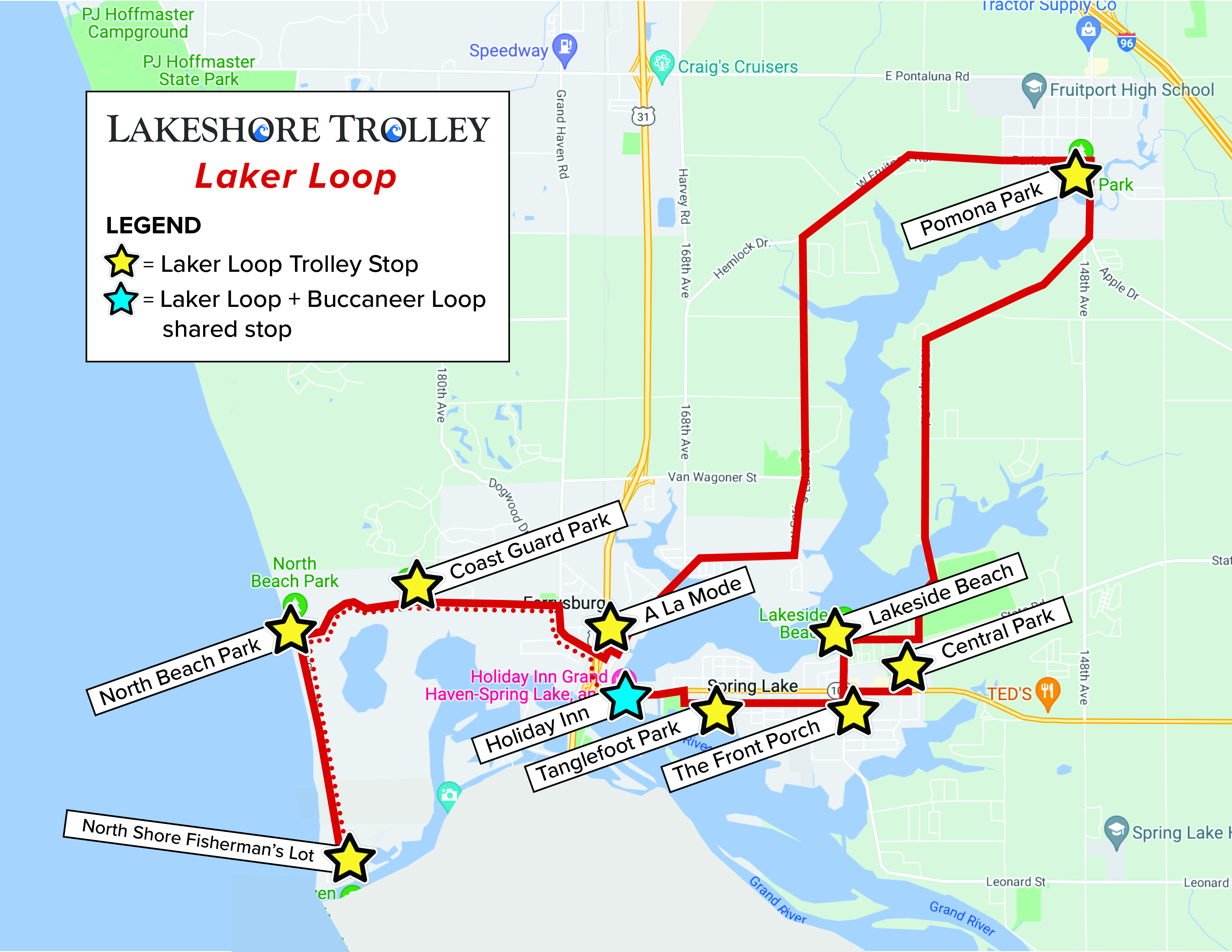 Harbor Transit will run a free hour-long loop through Spring Lake and Fruitport this summer on its new red Lakeshore Trolley.