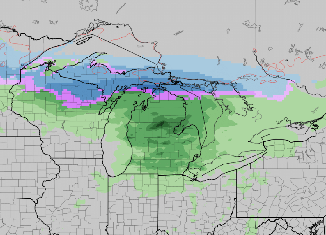 Michigan highlighted the potential for heavy snow in the area late next week