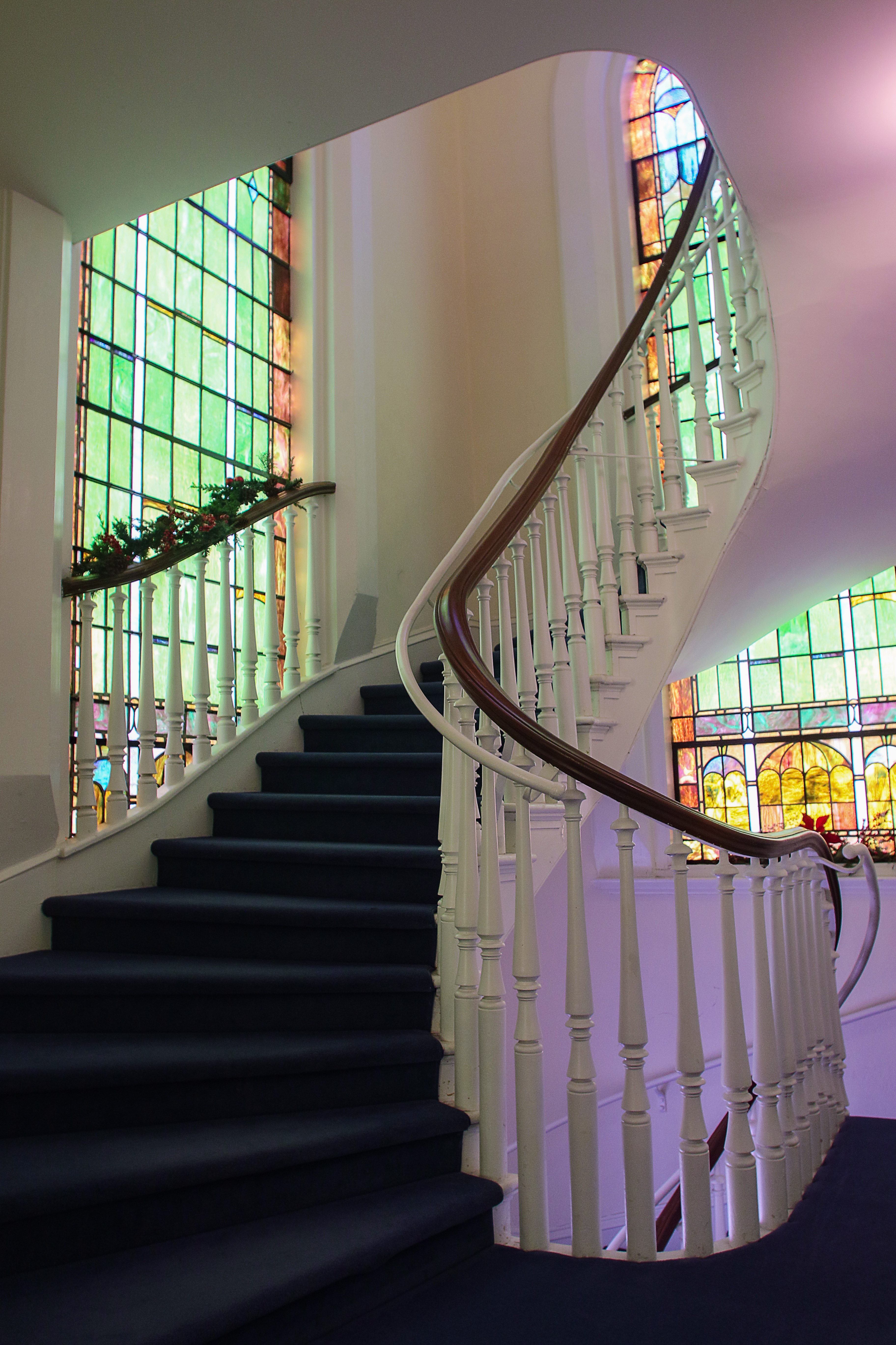 A staircase leading to the balcony overlooking the sanctuary of the First Presbyterian Church of Salem, a stop along the the 34th Annual Salem Yuletide Tour, Saturday, Dec. 4, 2021.