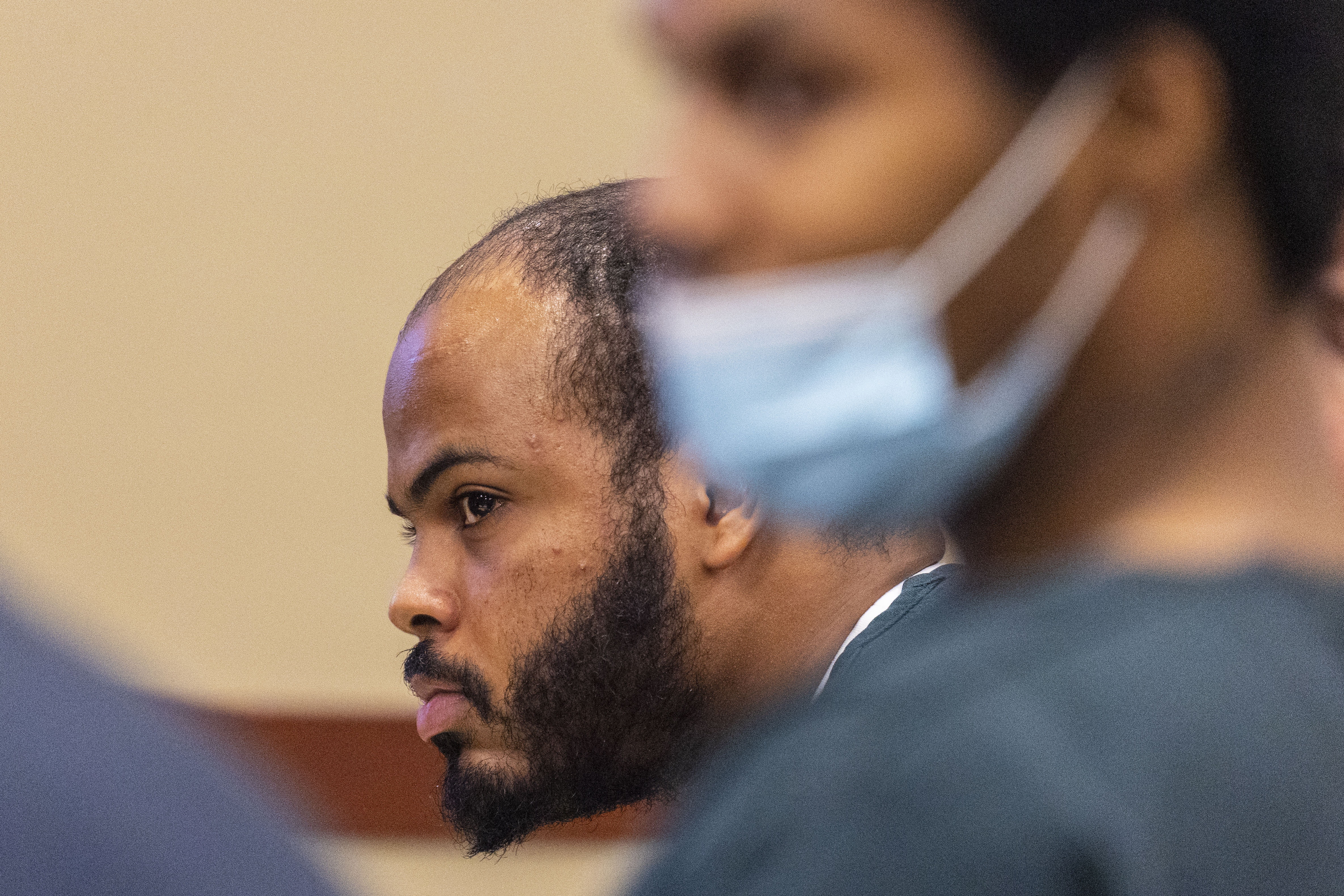 Javonte Rosa, 23,  appears for preliminary examination at the 63rd District Courthouse in Grand Rapids, Michigan on Thursday, June 30, 2022. The trio of defendants appeared in court, (not pictured Rishy Manning, 22, and Jaheim Hayes—Goree, 20) are charged with felony murder in the shooting death of Joseph Wilder, 50, who was shot and killed during a robbery attempt at a Huntington Bank ATM on South Division Avenue in May of 2022. (Joel Bissell | MLive.com)