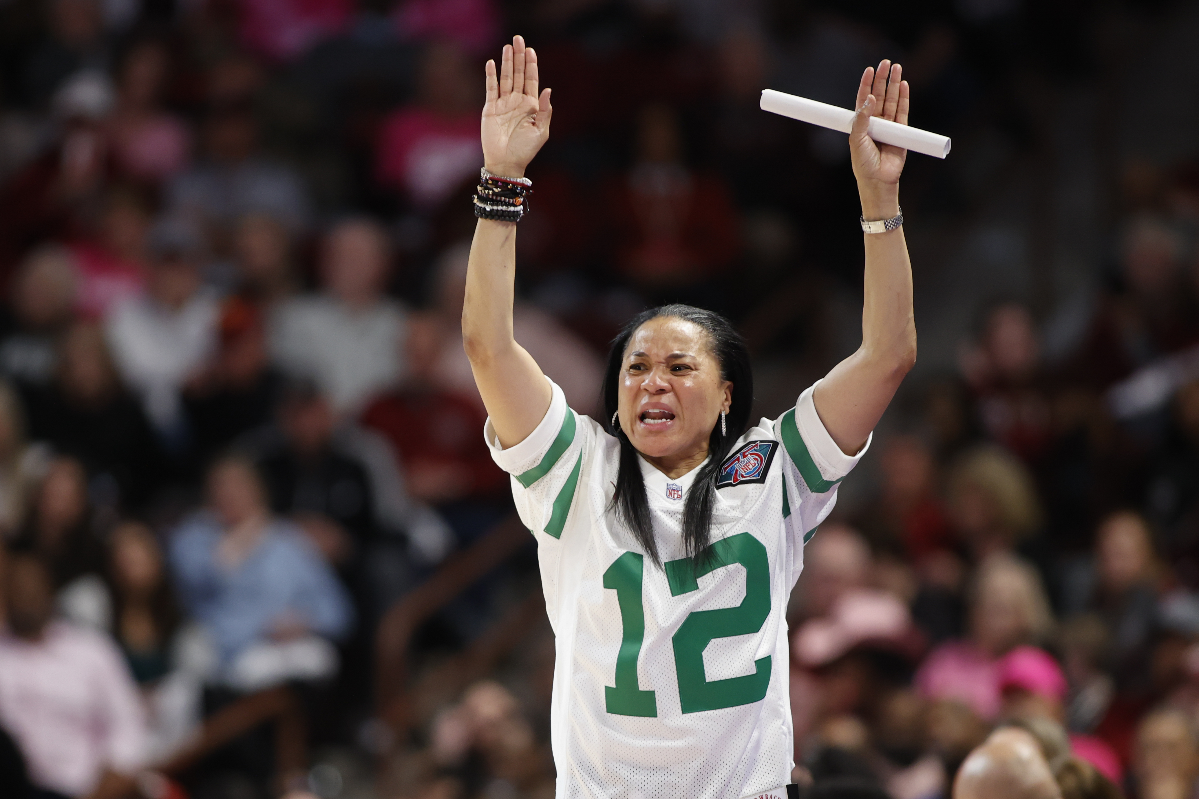 LOOK: Dawn Staley wearing Jalen Hurts jersey during South Carolina