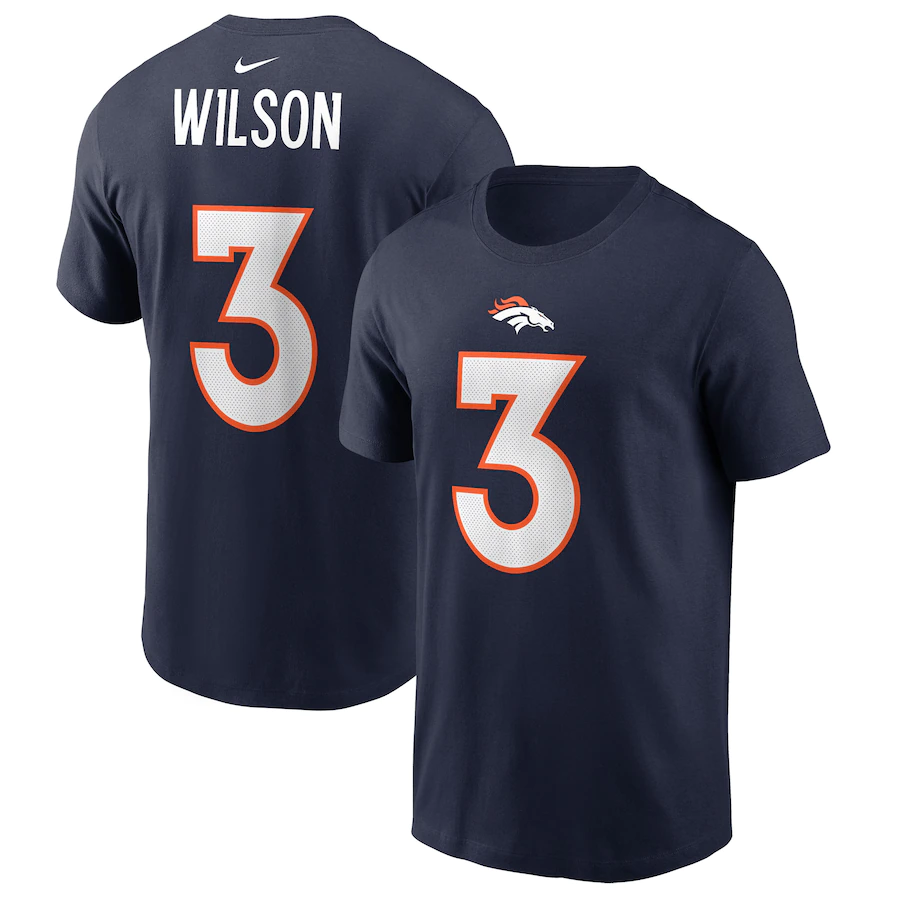 Russell Wilson Denver Broncos Majestic Threads Name & Number Raglan 3/4  Sleeve T-Shirt - Cream/Navy