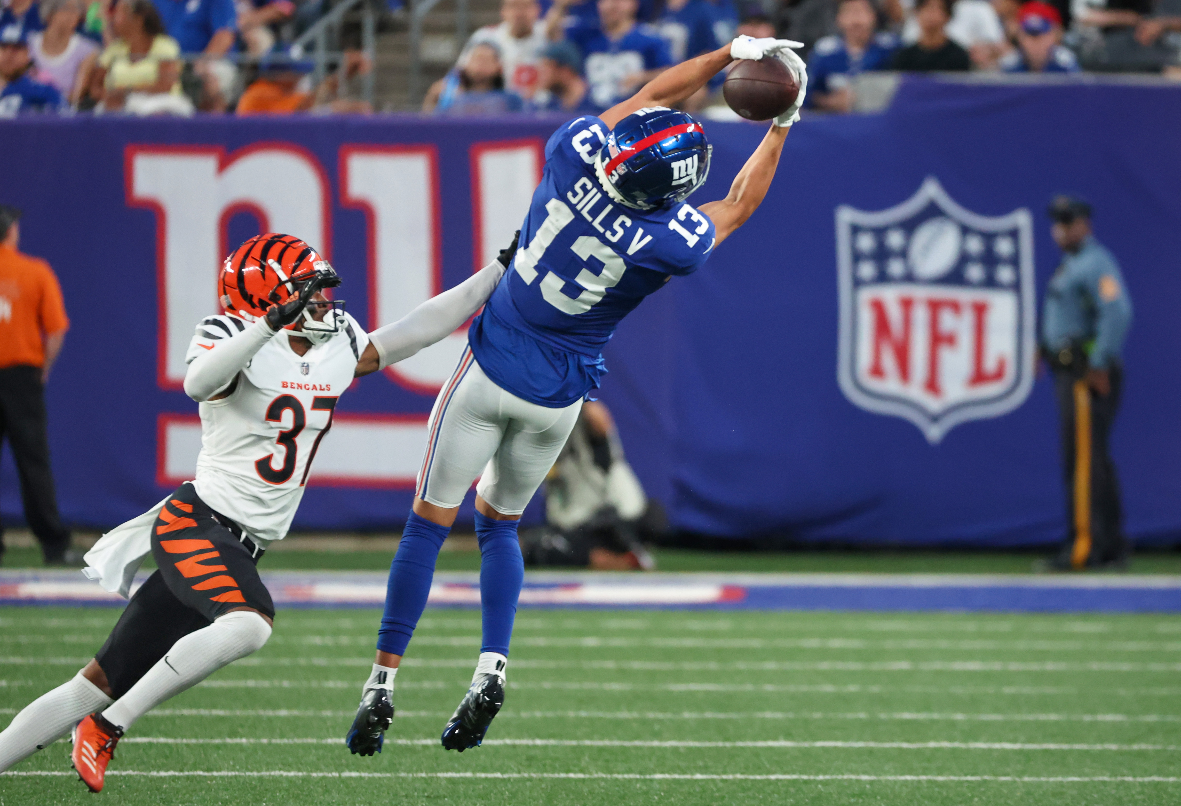 New York Giants wide receiver Alex Bachman (81) celebrates after scoring a  touchdown during an NFL preseason football game against the Cincinnati  Bengals, Sunday, Aug. 21, 2022 in East Rutherford, N.J. The