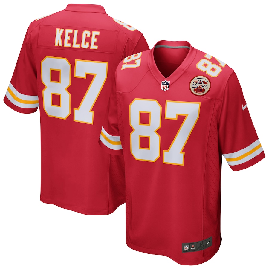 Camiseta de Travis Kelce en rojo con el número 87 en blanco