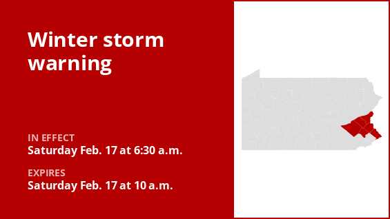 Southeastern Pennsylvania is under a winter storm warning until Saturday morning