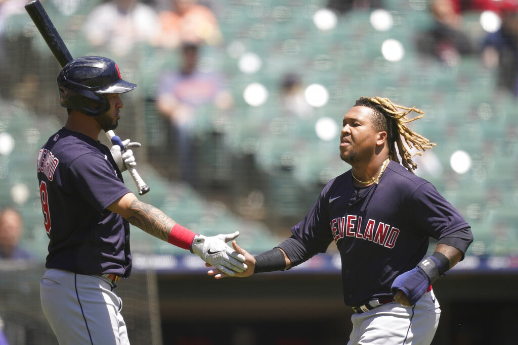 Shane Bieber Terry Francona Jonathan Schoop Eddie Rosario