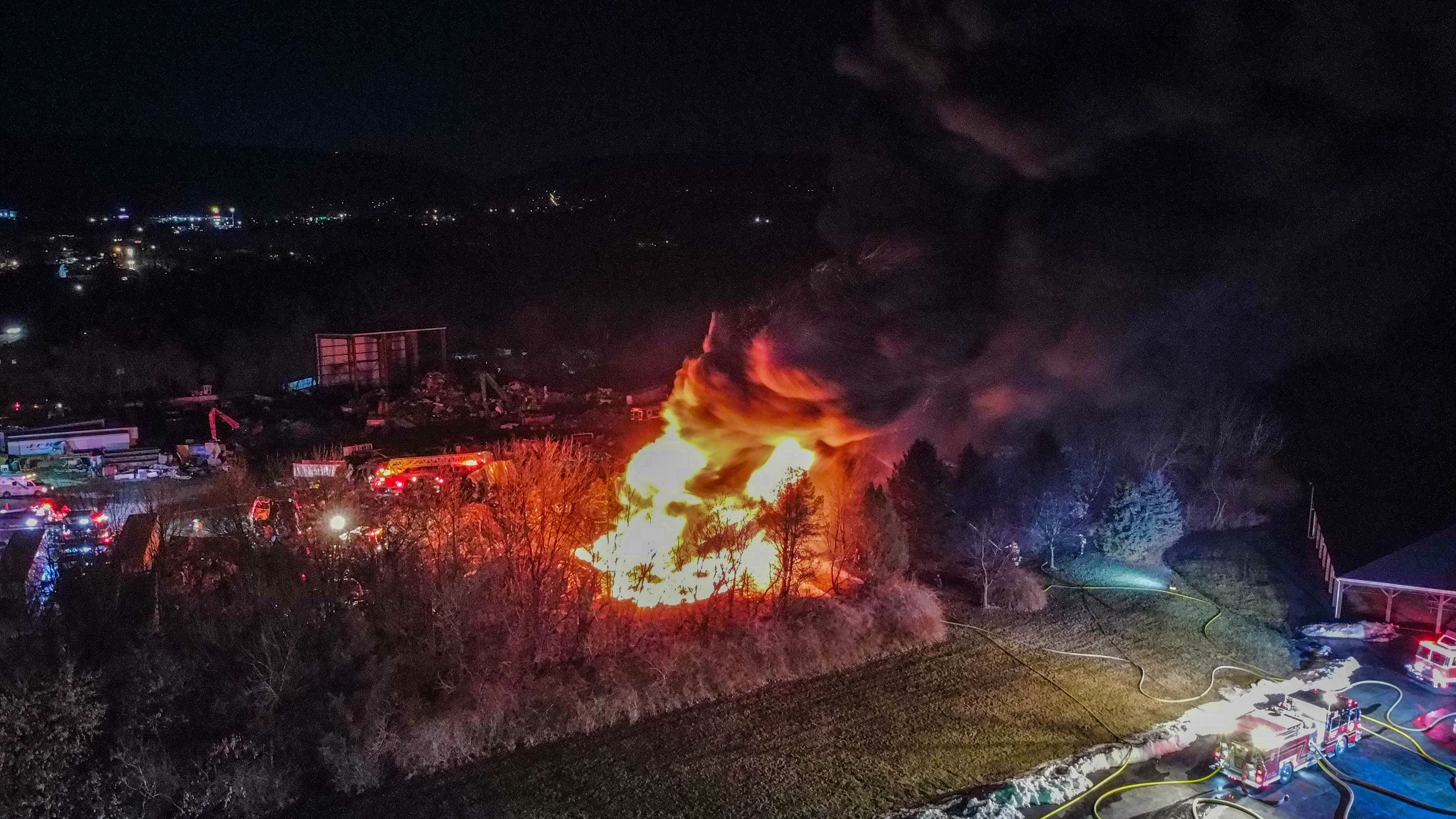Towering inferno erupts from Slate Belt scrapyard