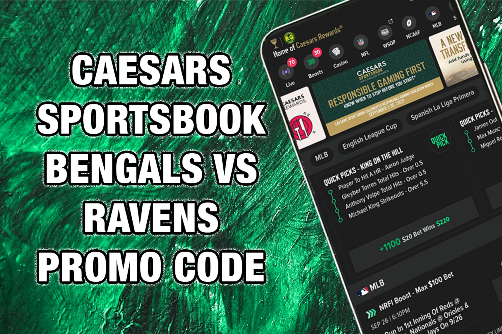 DraftKings Promo Code: Deposit bonus up to $1,000 for Bengals vs Ravens