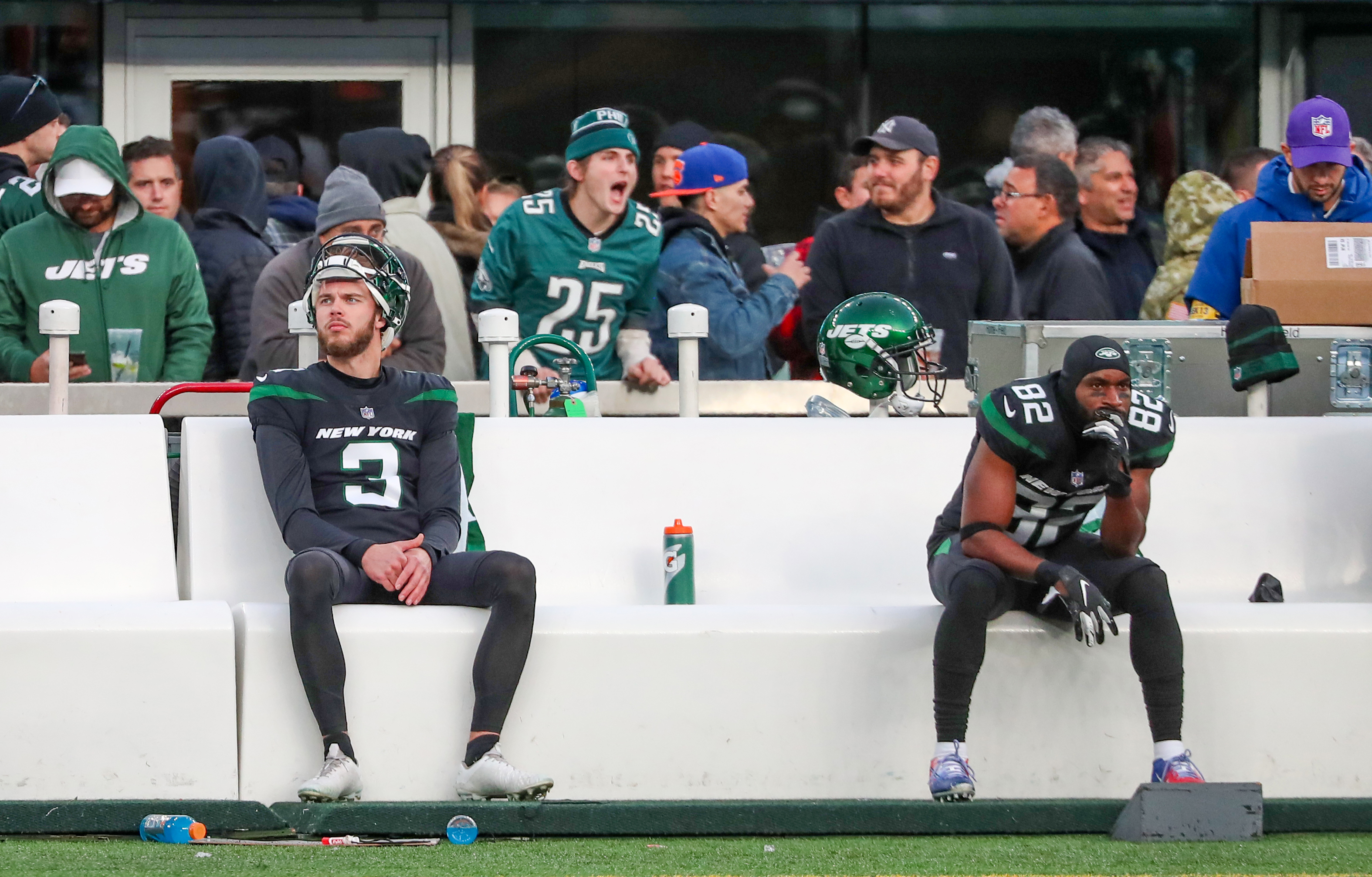 East Rutherford, New Jersey, USA. 5th Dec, 2021. Philadelphia Eagles  offensive lineman JOSH SWEAT (94) sacks New York Jets quarterback ZACH  WILSON (2) at MetLife Stadium in East Rutherford New Jersey Philadelphia