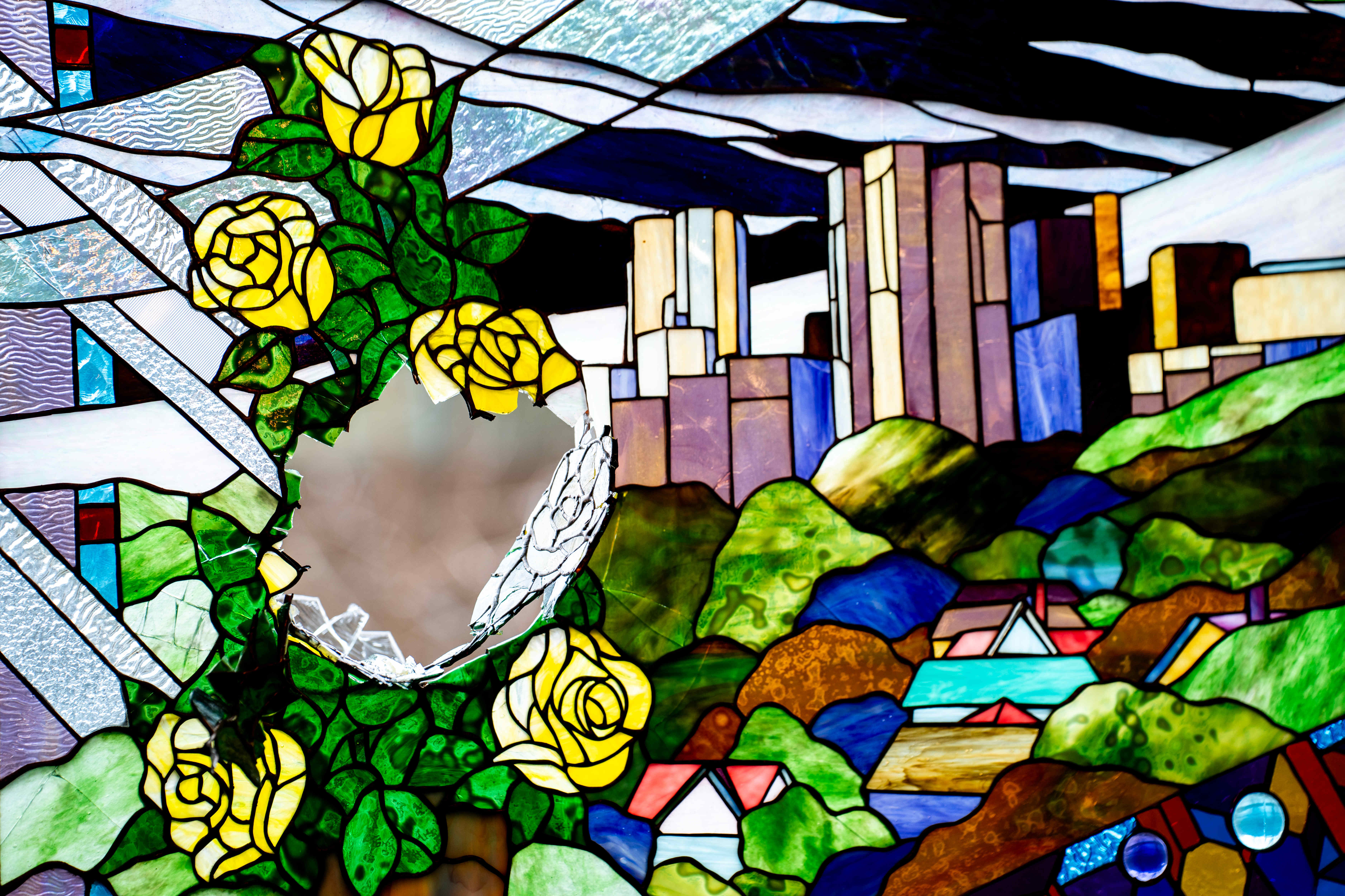 Stained glass shattered at Ladies' Library Association in string