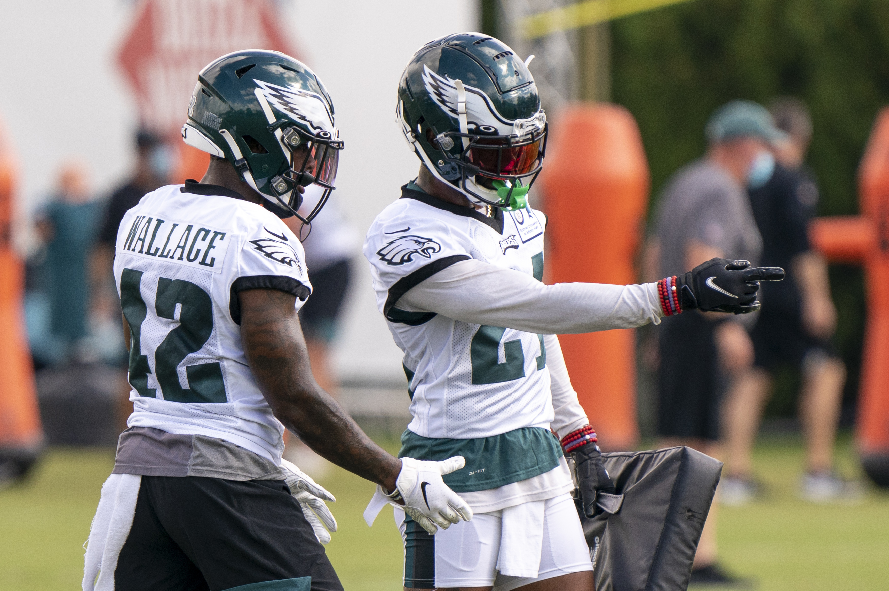 Philadelphia Eagles safety K'Von Wallace, left, and defensive back