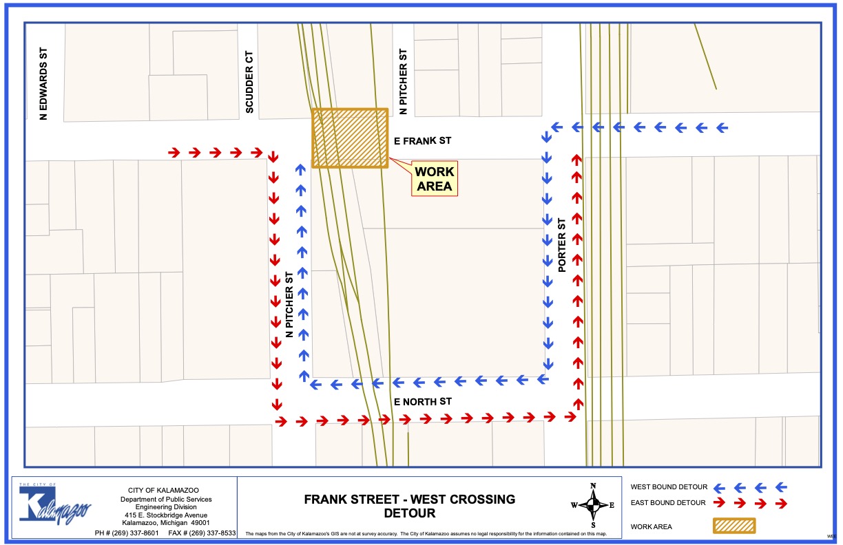 City Of Kalamazoo Gis Detour For Railroad Crossing Work On Kalamazoo S Frank Street Starts July 25 Mlive Com