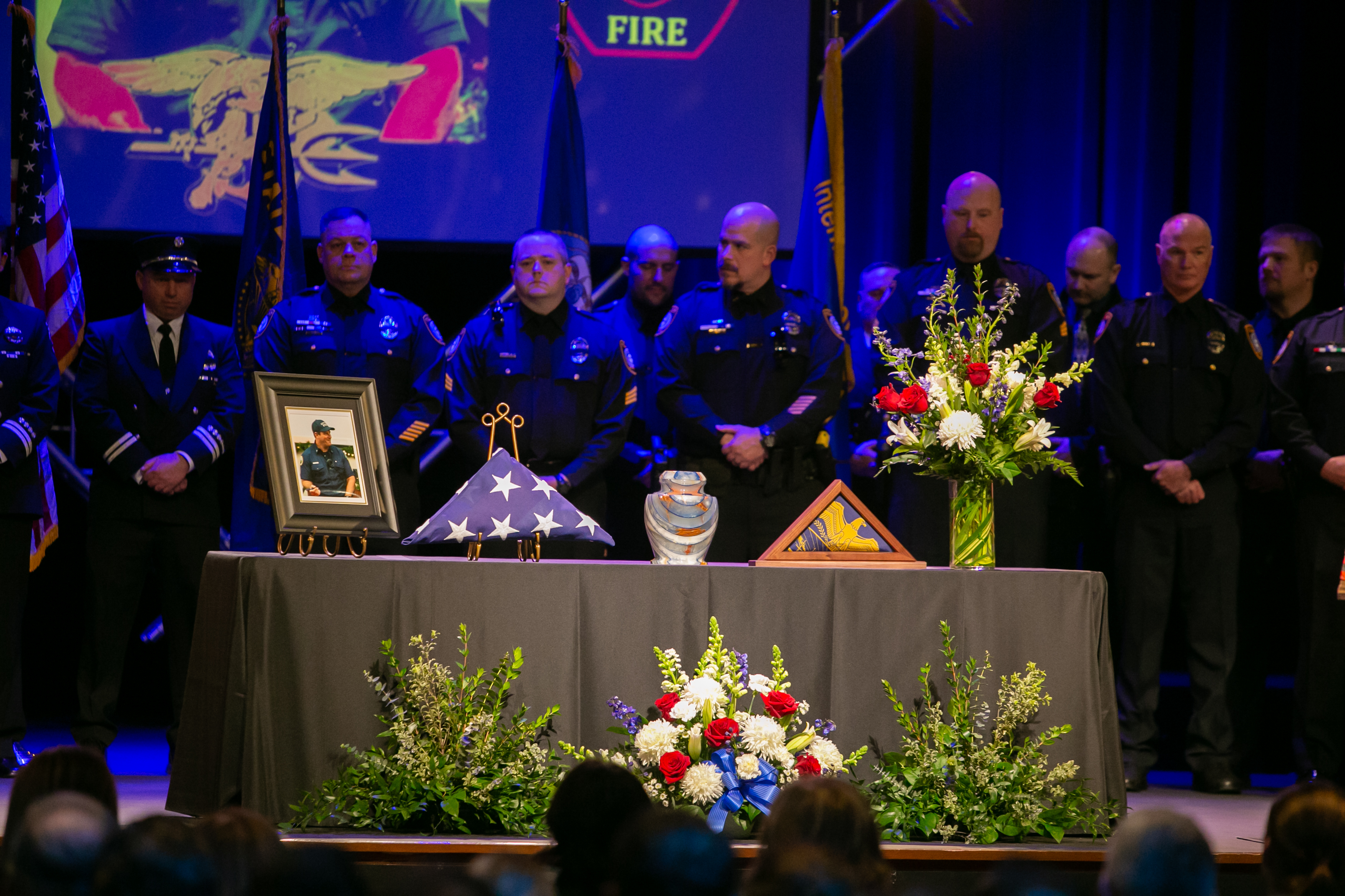 A memorial service honoring Gresham Firefighter Brandon Norbury in downtown Gresham, Oregon on Wednesday, Feb. 15 2023.